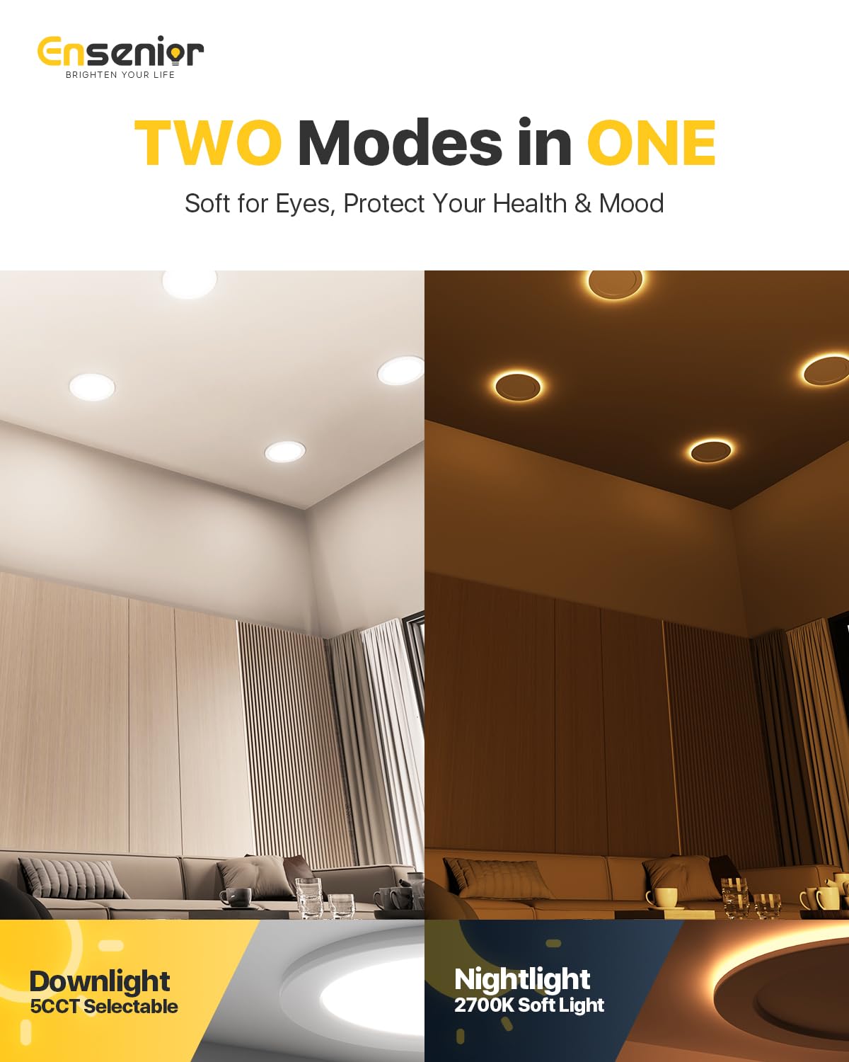 Ensenior 12 Pack 6 Inch LED Recessed Ceiling Light, Dimmable 2700K-5000K, 1050LM, Model MB3-5CCT-