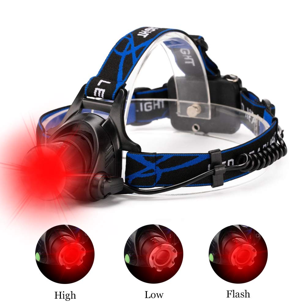 GaiGaiMall Zoomable LED Headlamp - 3 Lighting Modes, Water Resistant, Red, 1-Pack, Model G2042