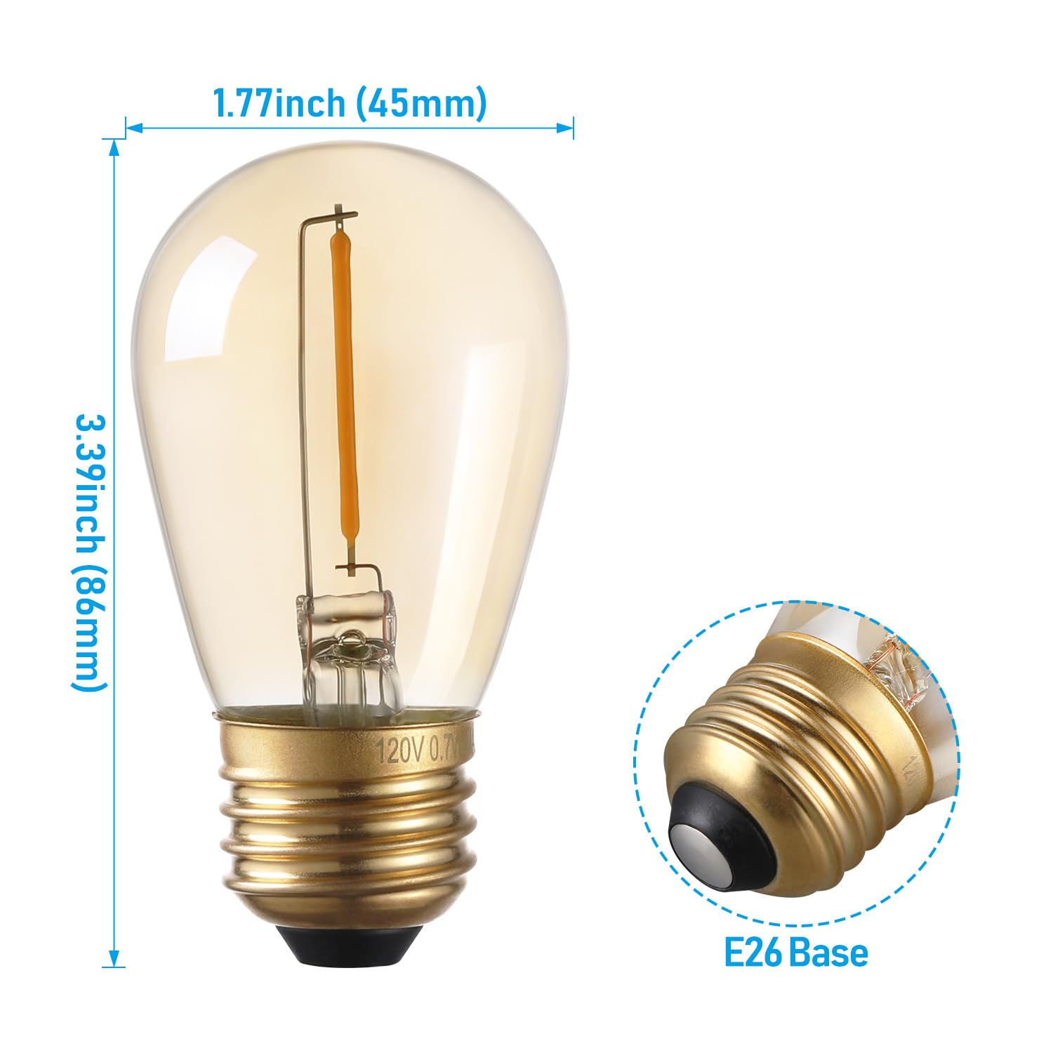 TORCHSTAR 25-Pack S14 LED Bulbs, 2200K Amber Glass, E26 Base, Non-Dimmable Filament Light, Warm Ambiance
