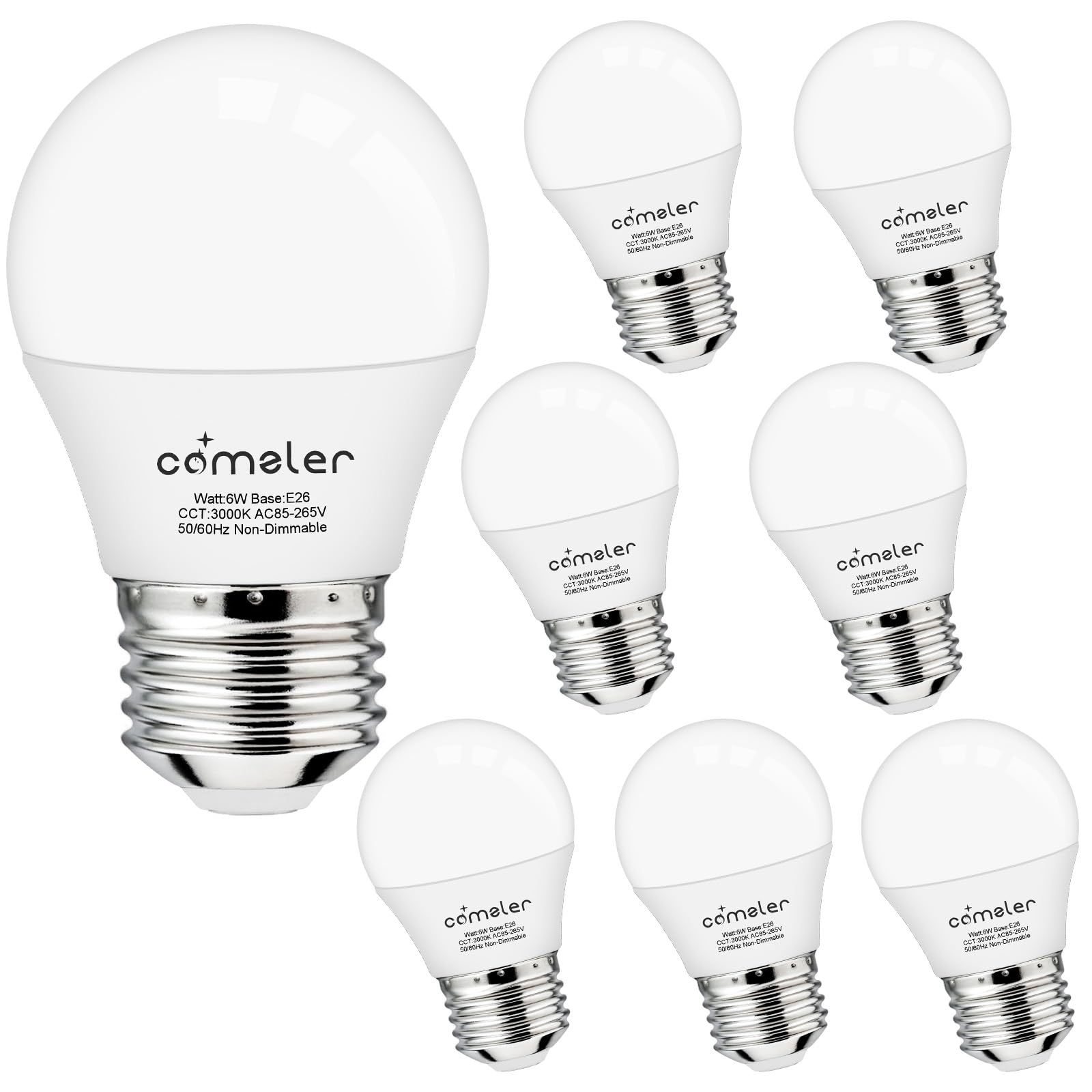 Comzler E26 Base 8 Pack Led Light Bulbs, 3000K Soft White 60 Watt Equivalent A15 Small Light Bulbs, 120V 600Lm Non-Dimmable Led 