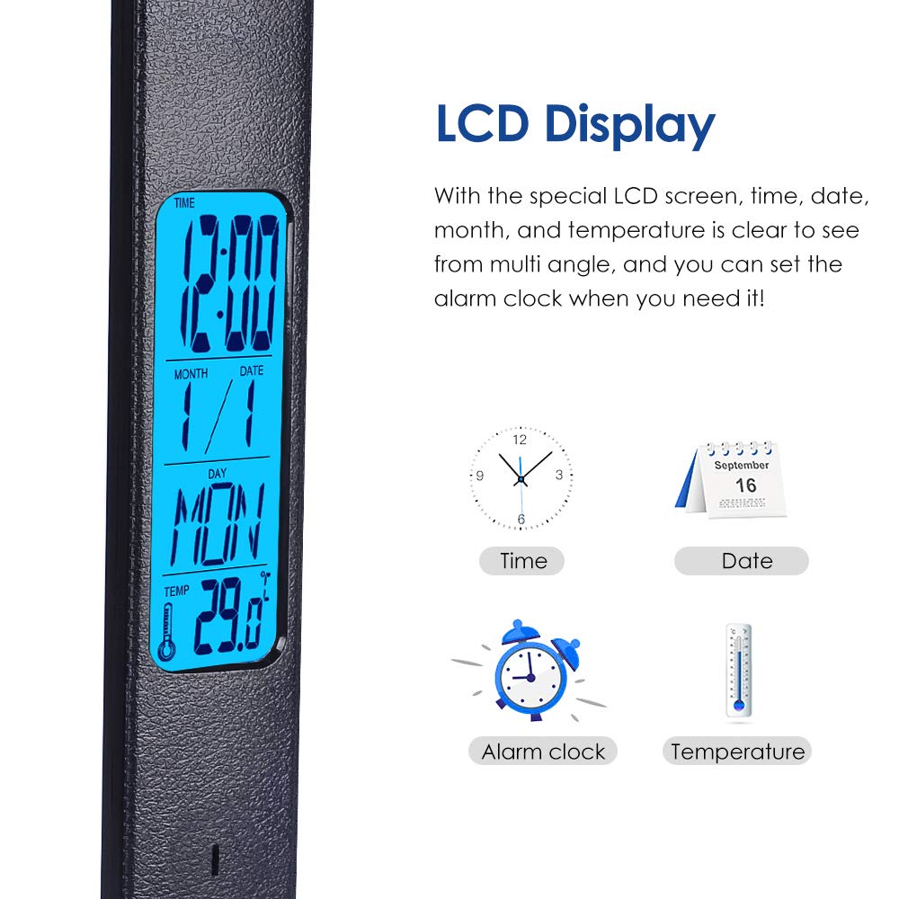 Wanjiaone Multifunctional Led Desk Lamp With Wireless Charger,Usb Charging Port,Clock,Phone Holder,Desk Lamps For Home Office,Eye-Caring Reading Lamp,Study Lamp For Boys,Girls,Teens,Black