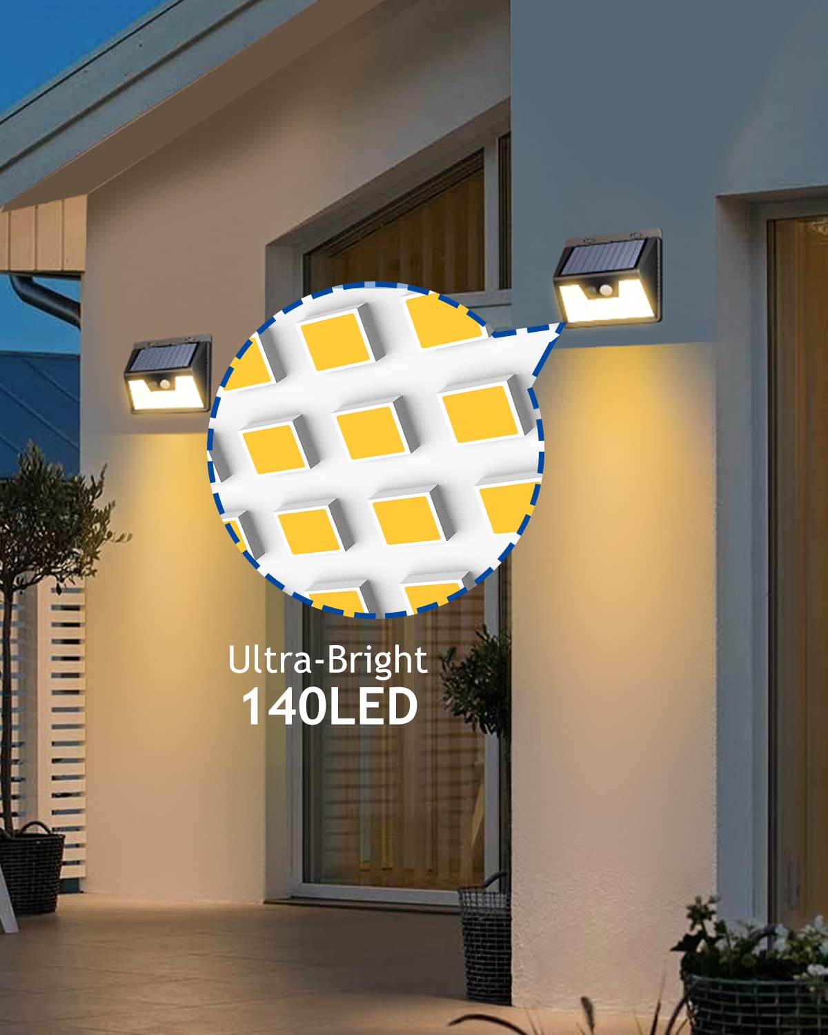 Peasur Solar Lights Outdoor 16 Pack Waterproof 140LED Motion Sensor Dusk to Dawn Black Frame-Warm