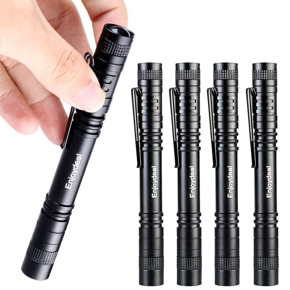 enjoydeal 5PCS Pen Light Flashlight LED 1000LM Ultra Slim Portable Torch Black, Model SGAA329B, Aluminum, Powered by 2 x AAA Battery