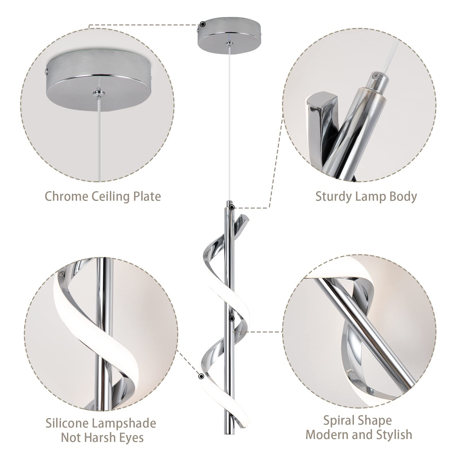 Caneoe Modern Led Pendant Light Fixture, 5500K Cool White Spiral Integrated Led Hanging Lamp, Adjustable Height Island Light Fix