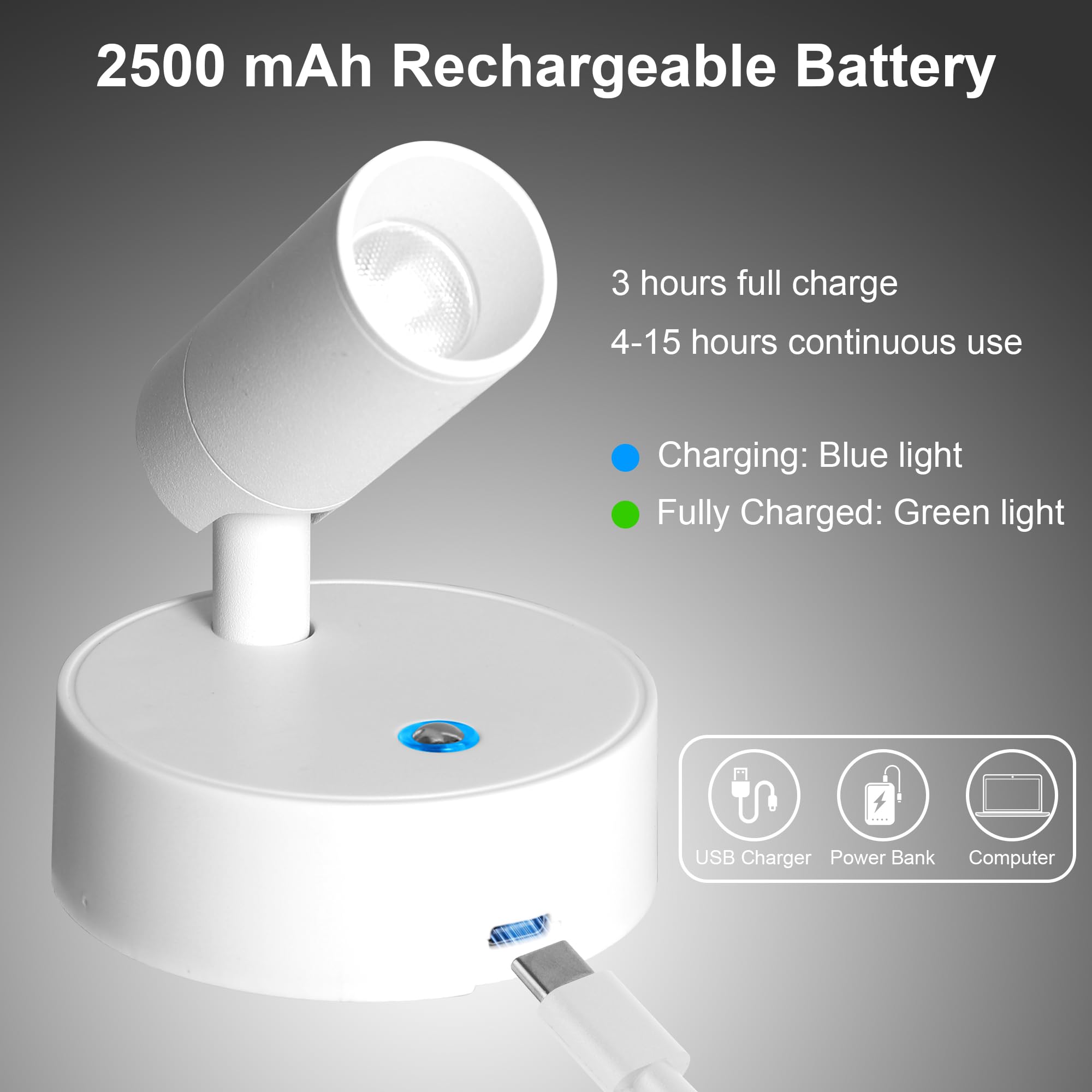 Bgmonster Wireless LED Spot Lights - Battery Operated, Remote Control, Dimmable, 3CCT, White, 1 Pack, Model BG0001B1