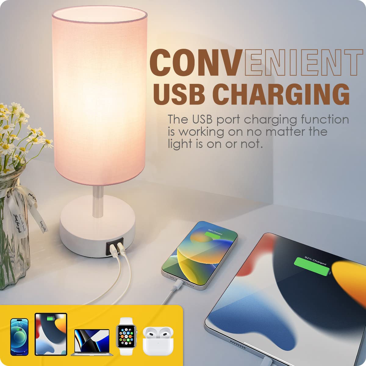 Yarra-Decor Pink Touch Control Desk Lamp with USB Port, 3 Brightness Levels for Bedroom, Living Room, Home Office