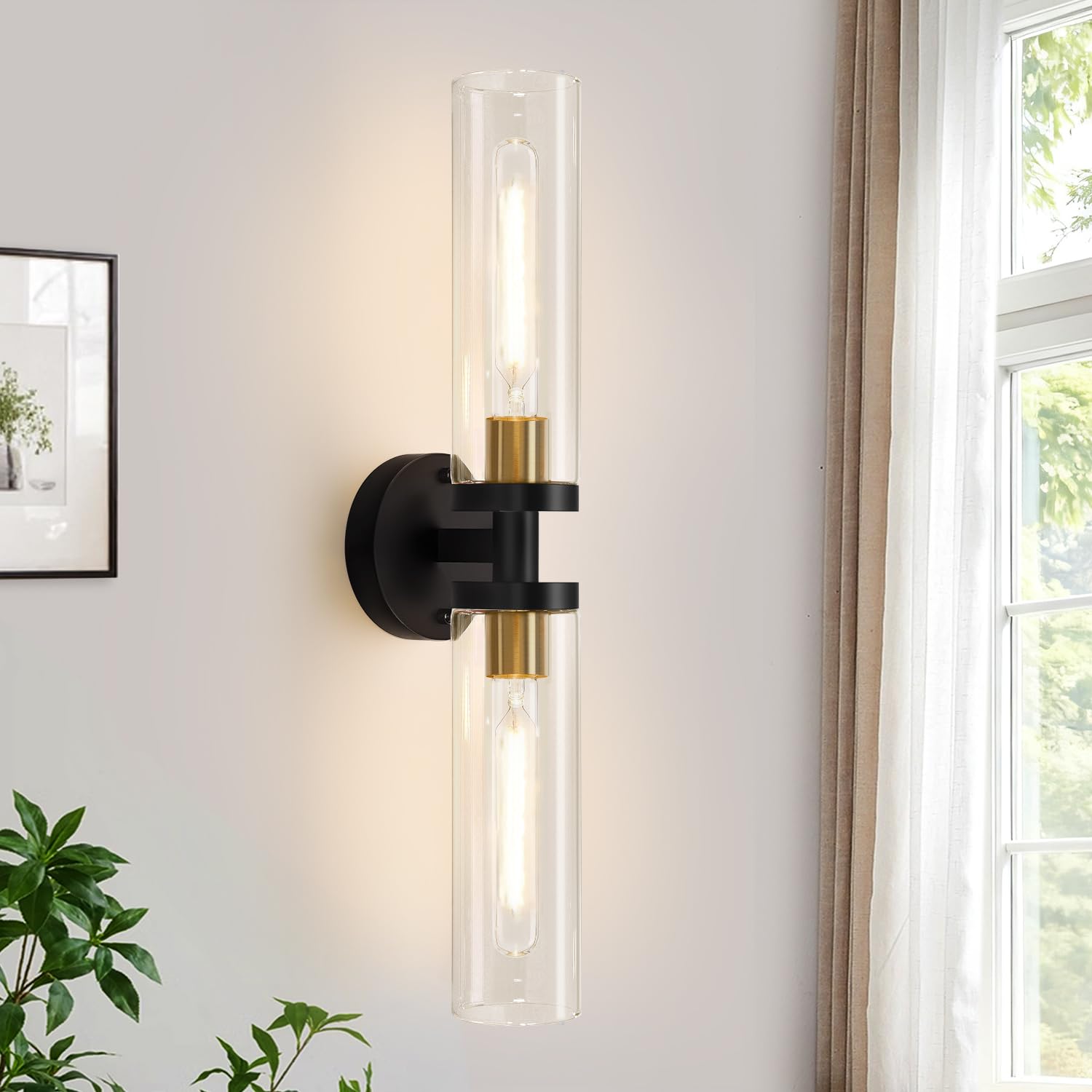 Indoi Black And Gold Wall Sconce  Bathroom Sconces Wall Lighting With Clear Glass  Modern Sconces Wall Light Fixtures For Bathroom Mirror Living Room Hallway Bedroom