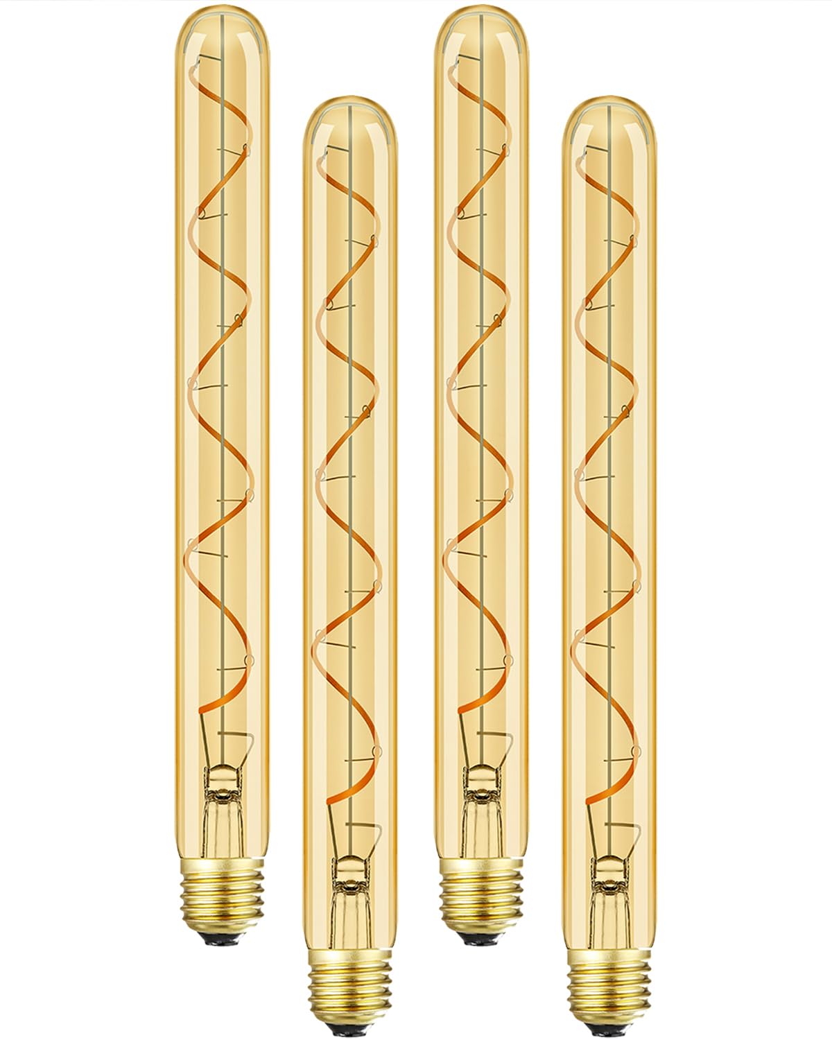 Leools Vintage Led Spiral Filament Bulb T10, 11.8Inch Long Tubular Dimmable Edison Light Bulbs,E26 Base,Amber Glass,Warm White,2