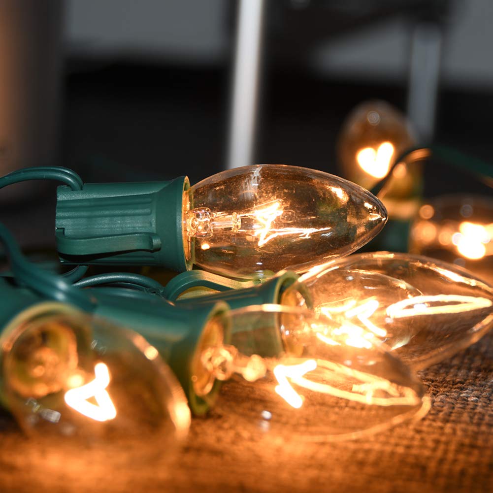 GOOTHY C9 Clear Christmas Replacement Light Bulbs, 25 Pack, E17 Intermediate Base, 120V 7W, Warm White