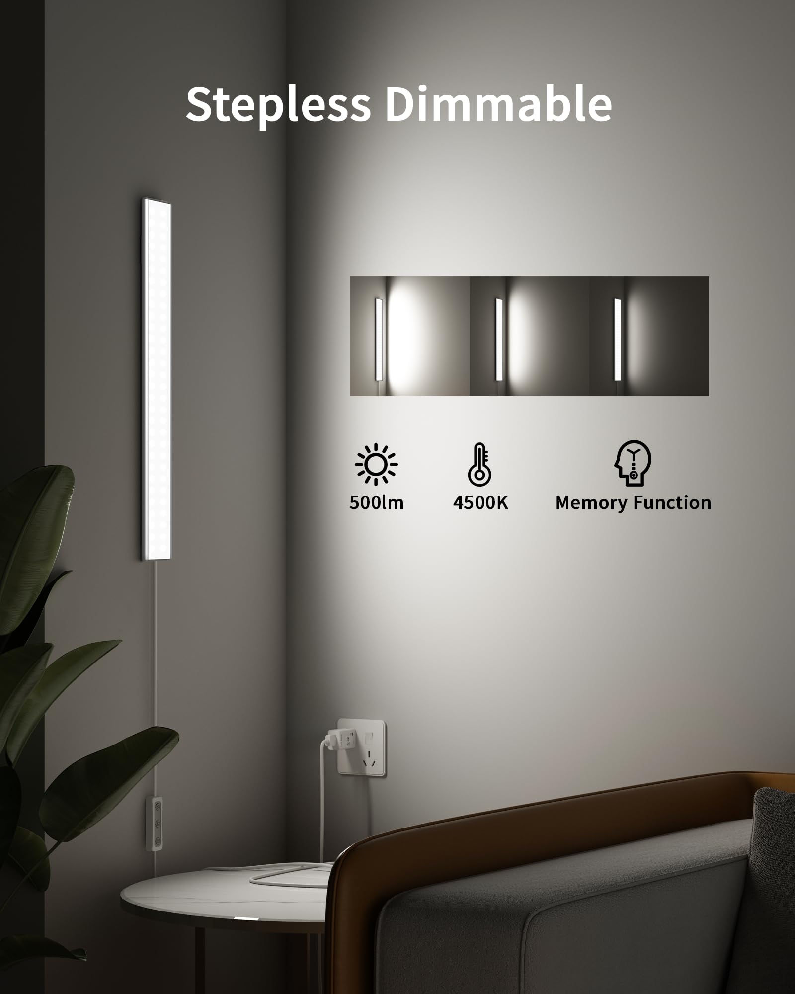 ASOKO Under Cabinet LED Light, 16 Inch Dimmable 4500K Daylight White, Silicone Material, Model D01