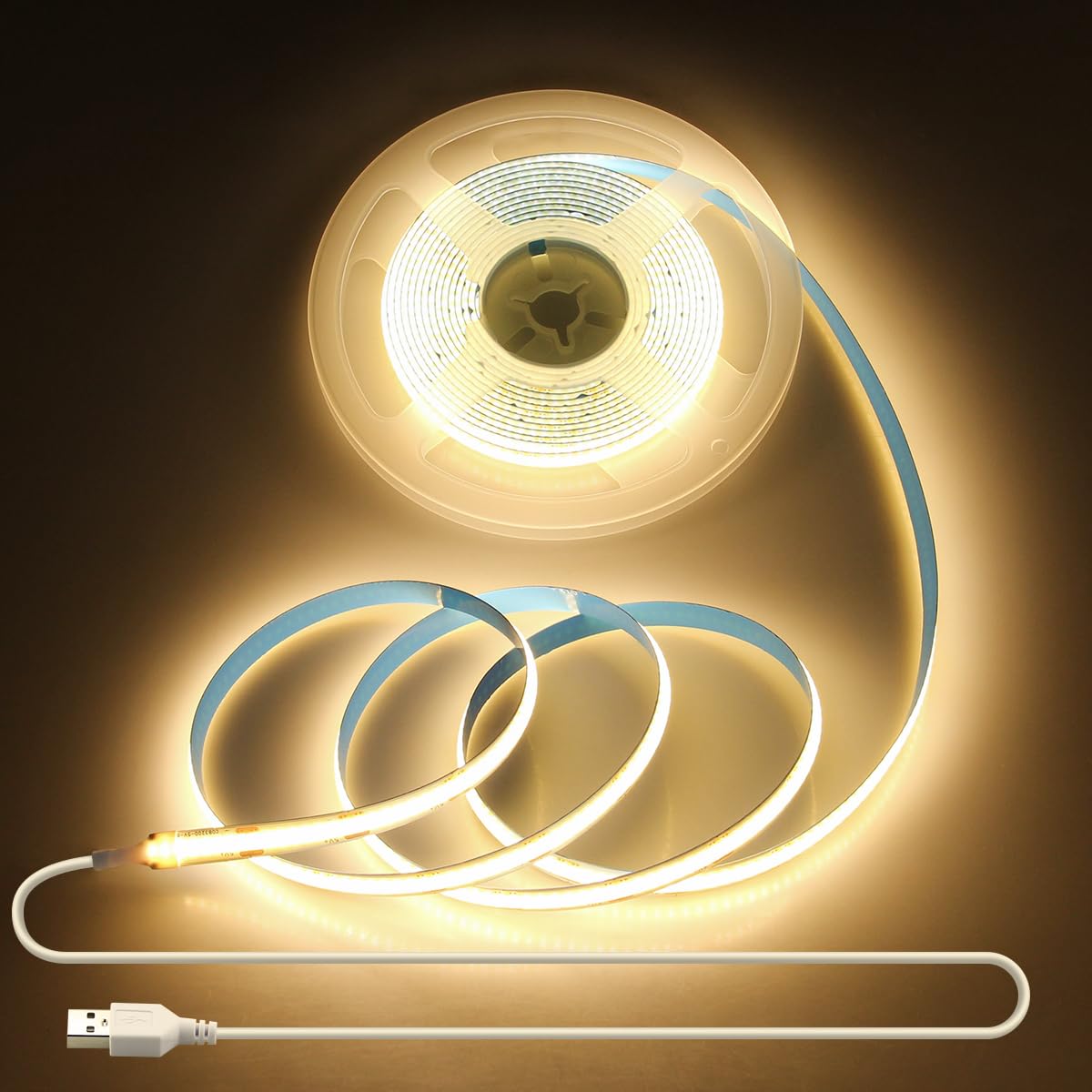 Aclorol 5V Usb Cob Led Strip Light 10Ft/3M 960Leds Warm White 3000K Flexible Tape Lights With Self-Adhesive Cuttable Led Light Strip For Tv Backlight Closet Display Under Cabinet Home Diy Lighting