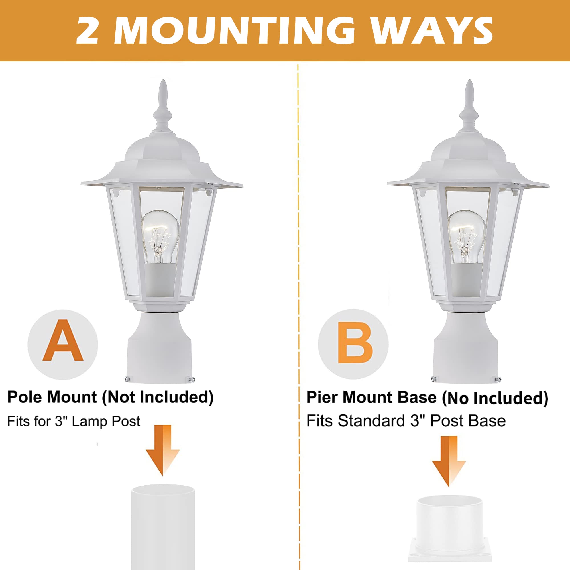 Outdoor Post Lights, Lamp Post Light Fixture With E26 Socket, White Exterior Post Lantern With Clear Glass Shade, Pillar Outside