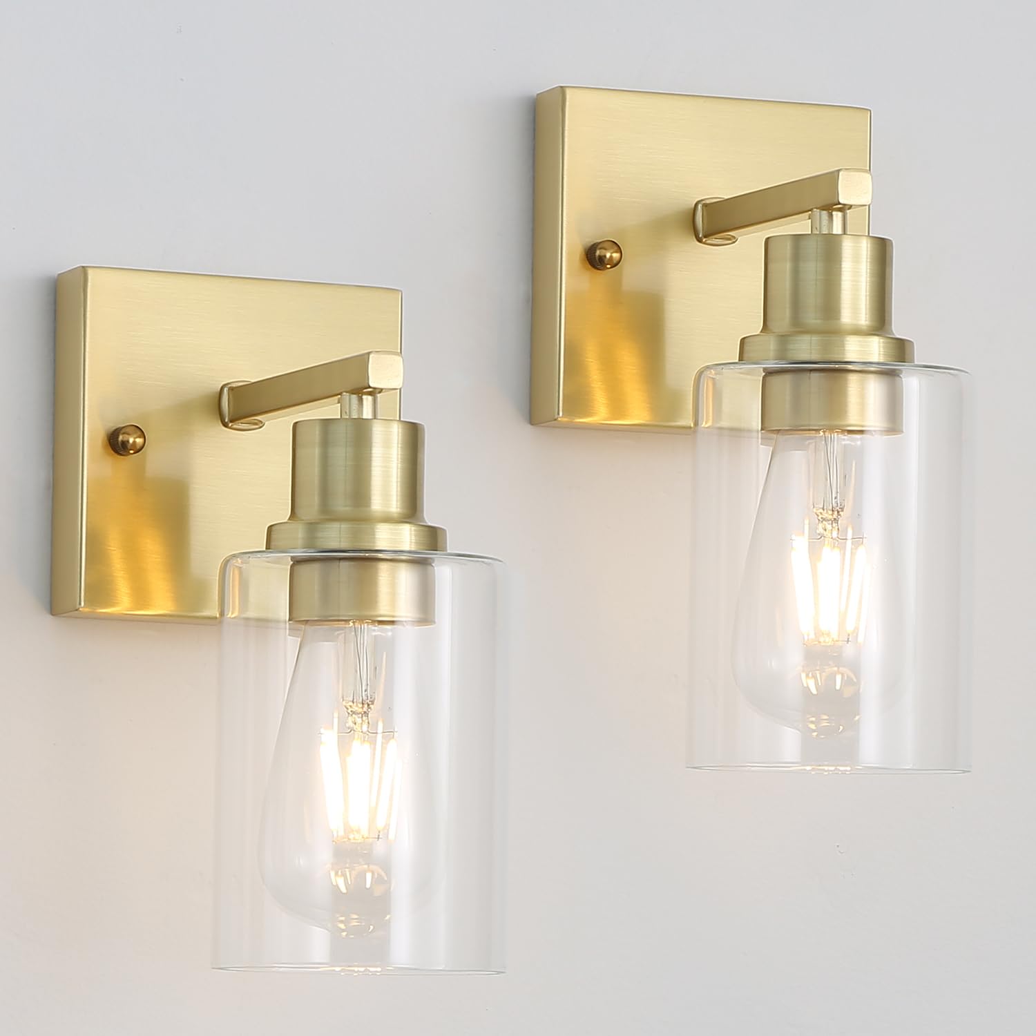 Jodauirt Living Room Wall Light Fixtures 2 Pack, Brushed Gold Vanity Lights With Glass Shade, Farmhouse Modern Wall Sconces For Gallery ,Mirror,Bedroom,Bathroom