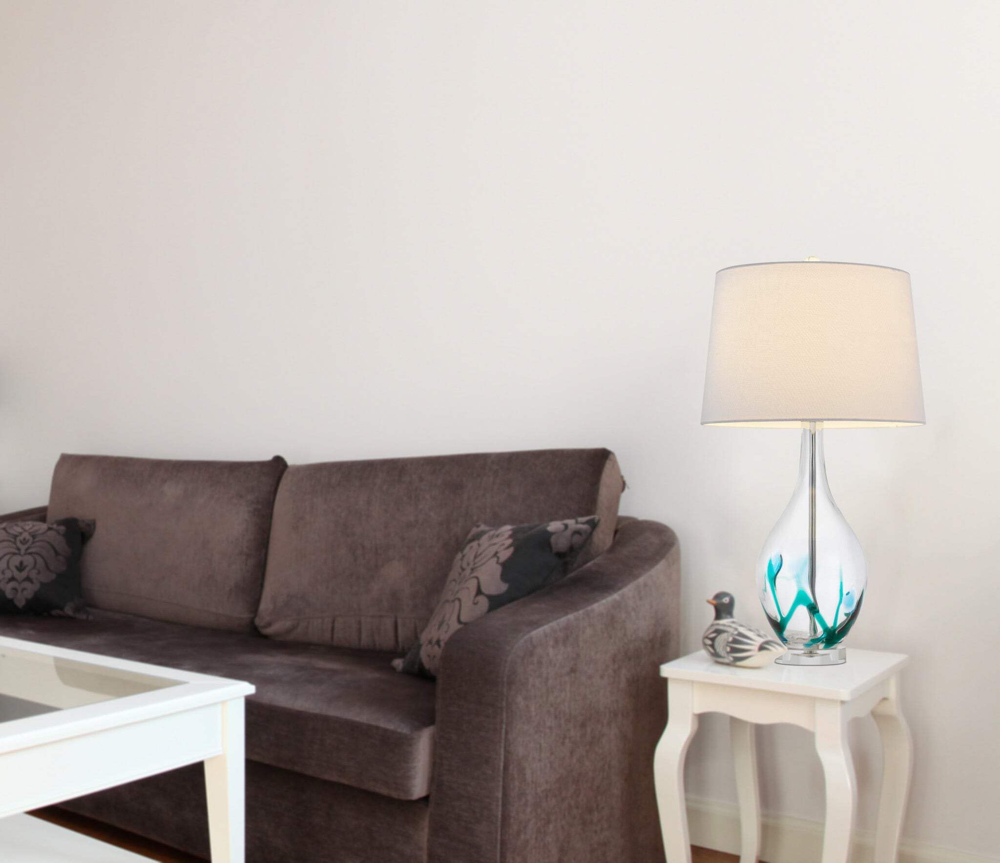 Homeroots Clear Glass Table Lamp With White Empire Shade, 27 In., Model 524783