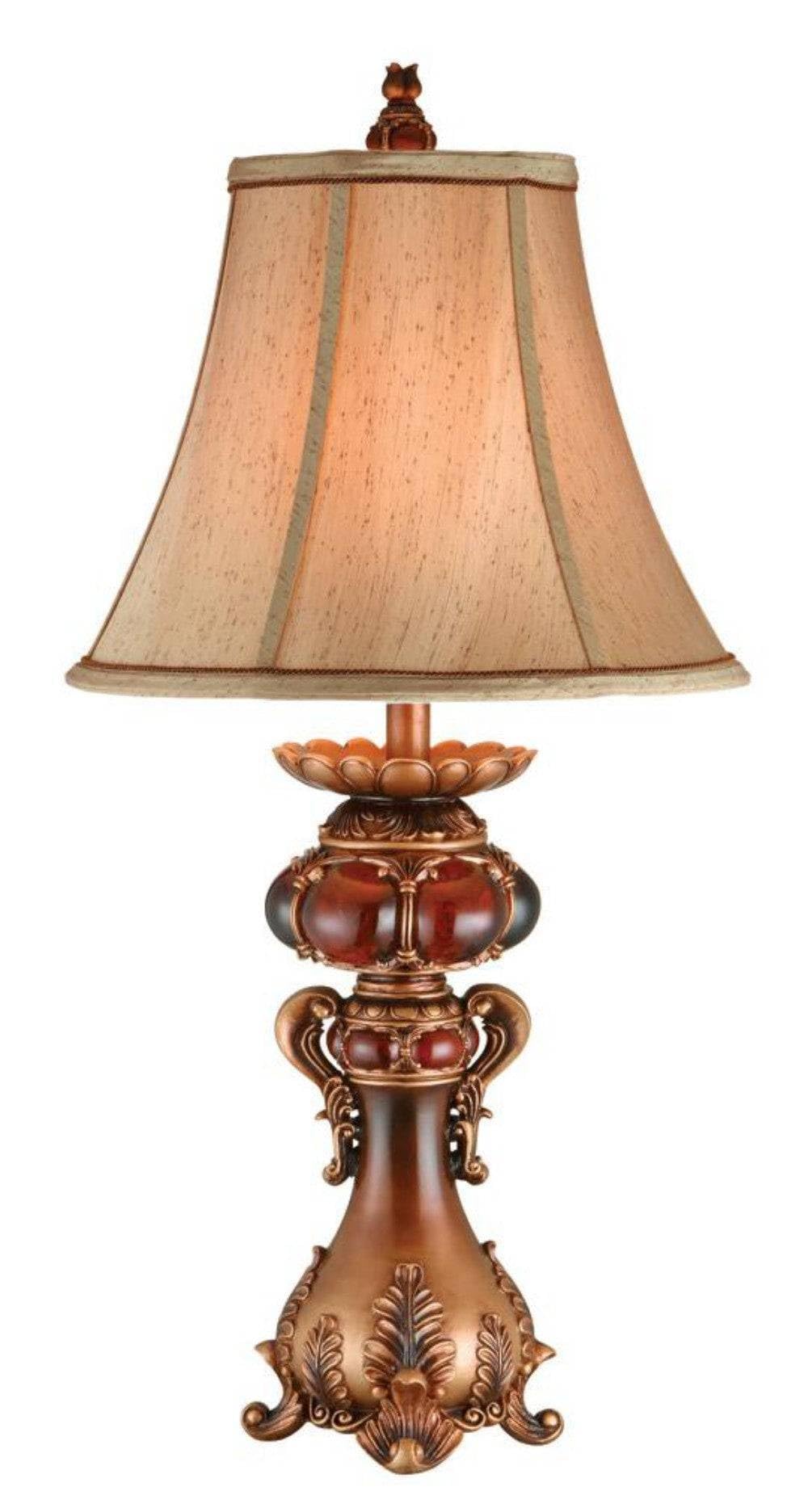 HomeRoots Antique Inspired Table Lamp, Linen Shade, Model 468631, Marble and Metal Base