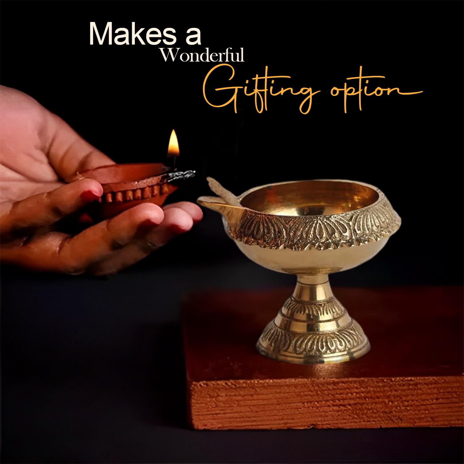 KUVI Pure Brass Kuber Deep Stand | Diyas for Pooja | Hand Engraved Diya for Puja | Deepak for Home, Temple (50 Gm,Pack 2)