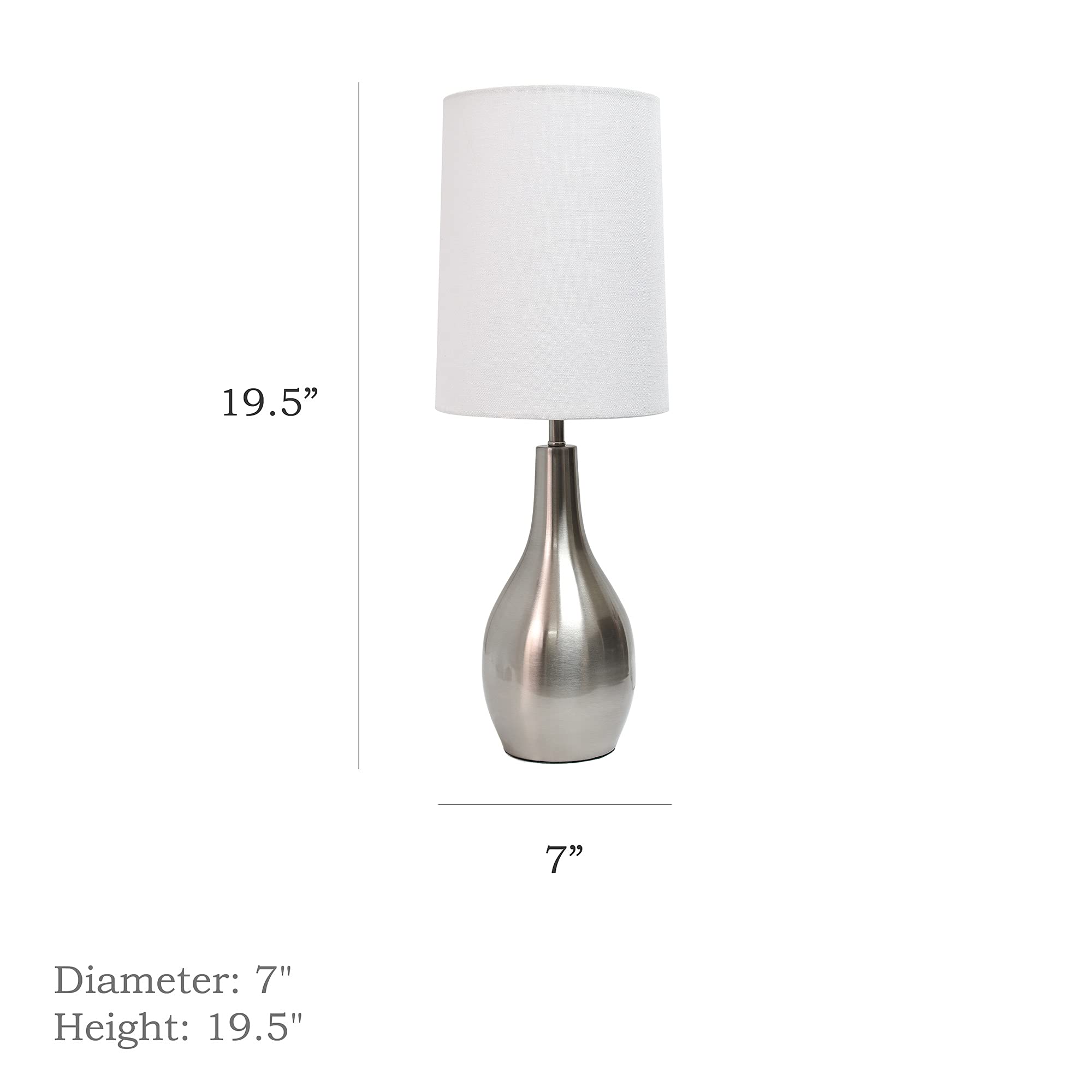 Simple Designs Lt3303-Bsn 1 Light Tear Drop Table Lamp, Brushed Nickel, 7 X 7 X 19.5