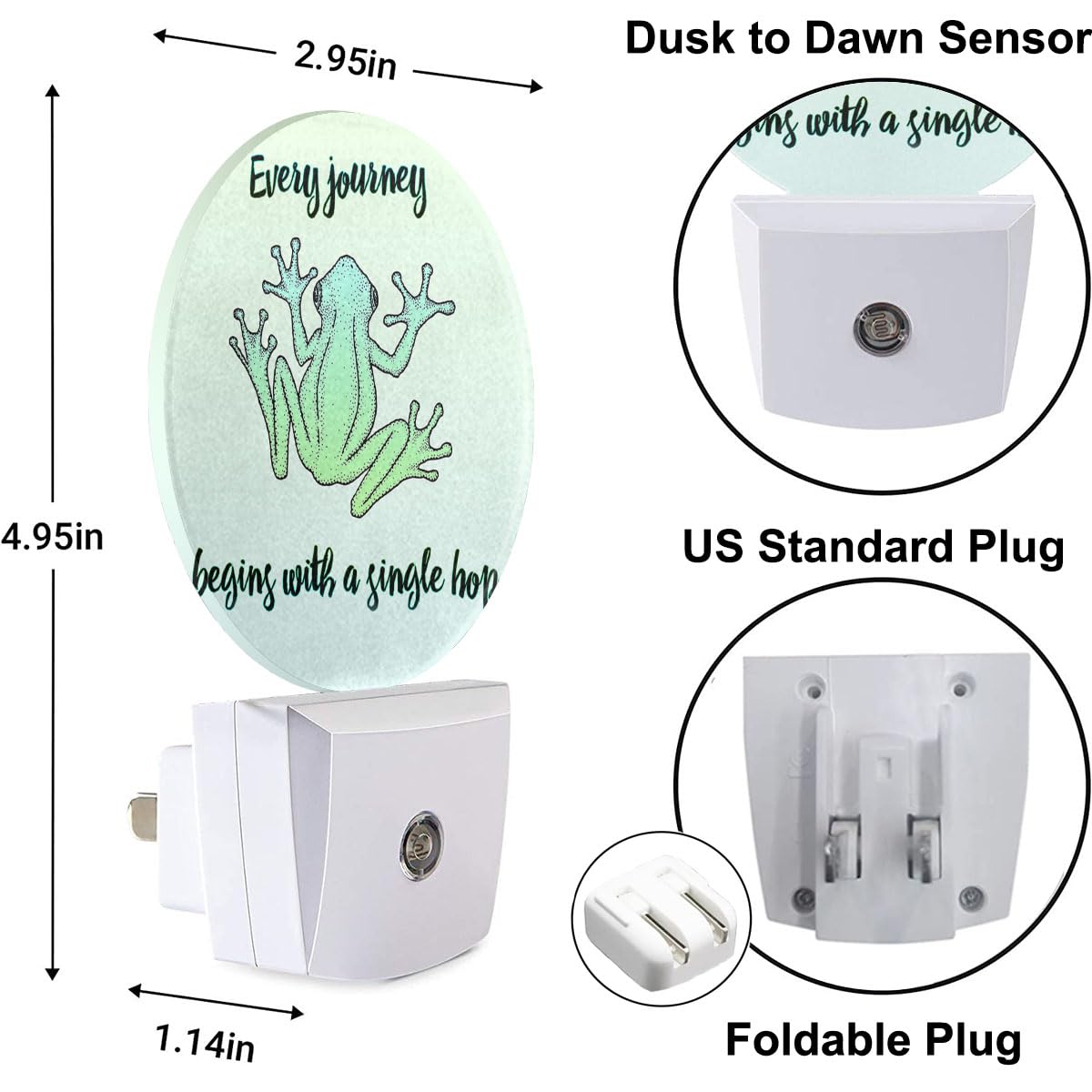 Uanvaha Funny Frog Night Light Every Journey Begins With A Single Jump Night Lights Plug Into Wall For Boys Girls, Led Lamp For