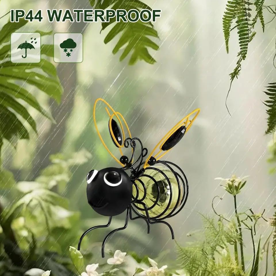 Generic Outdoor Hanging Solar Bee Light, Waterproof, Yellow 2pcs, Metal