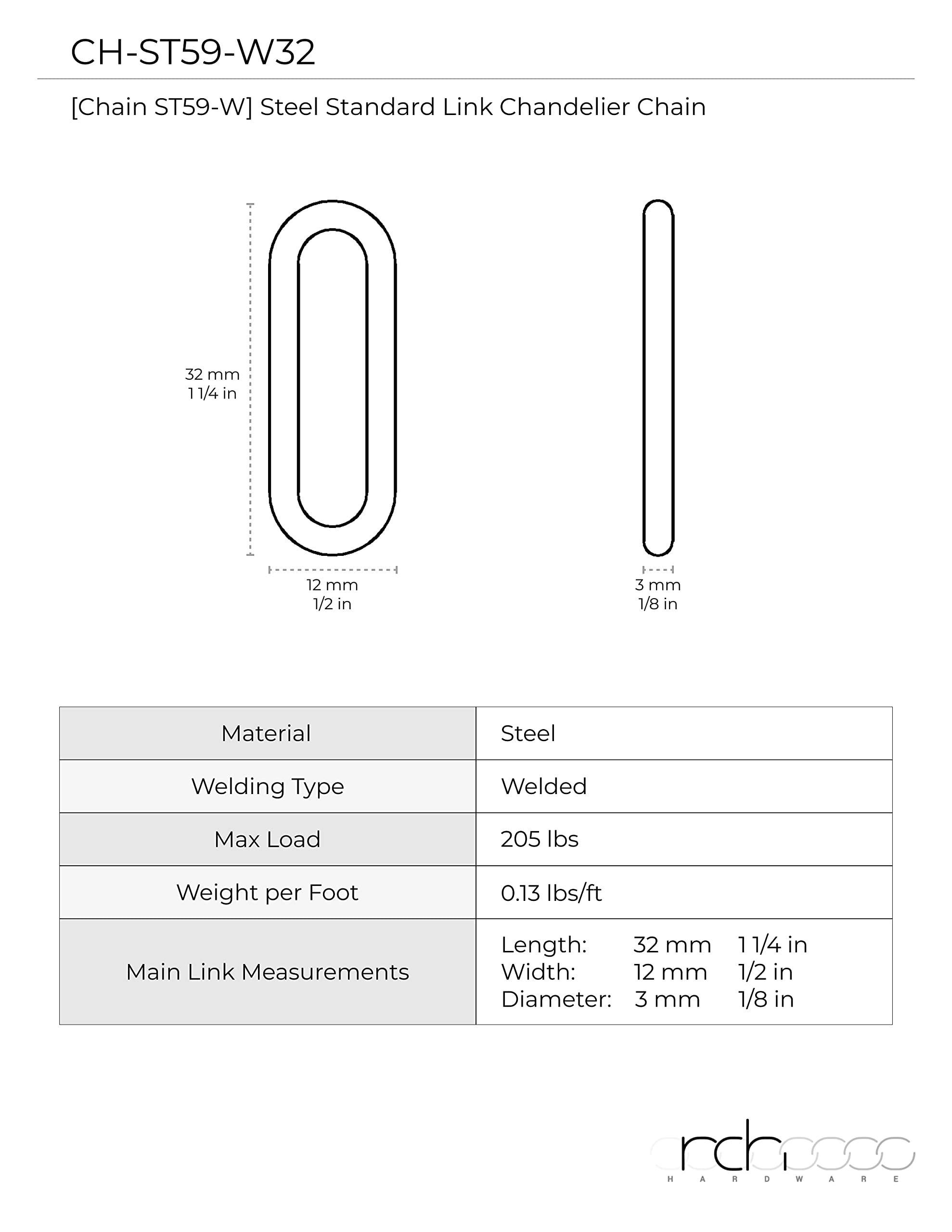 RCH Hardware Steel Chandelier Chain, Antique Brass, 10 Feet, Model CH-S59-04-AB-10, Alloy Steel, W32