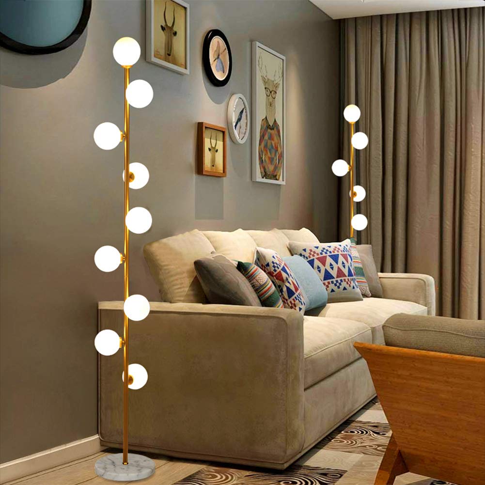 Hsyile Gold Glass Floor Lamp - 9-Light Cozy Elegant Modern Design for Living Room, Bedroom, Office