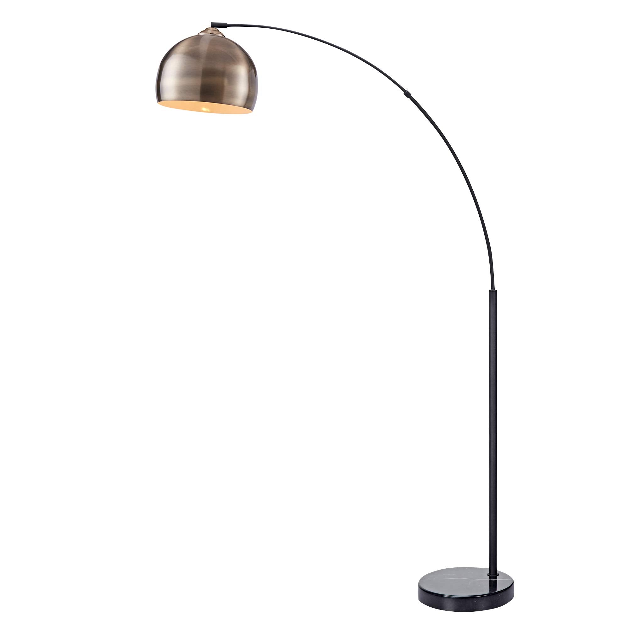 Teamson Home Arc Floor Lamp, 68.1in Metal, Antique Brass Shade, Black Marble Base, Model VN-L00010AB