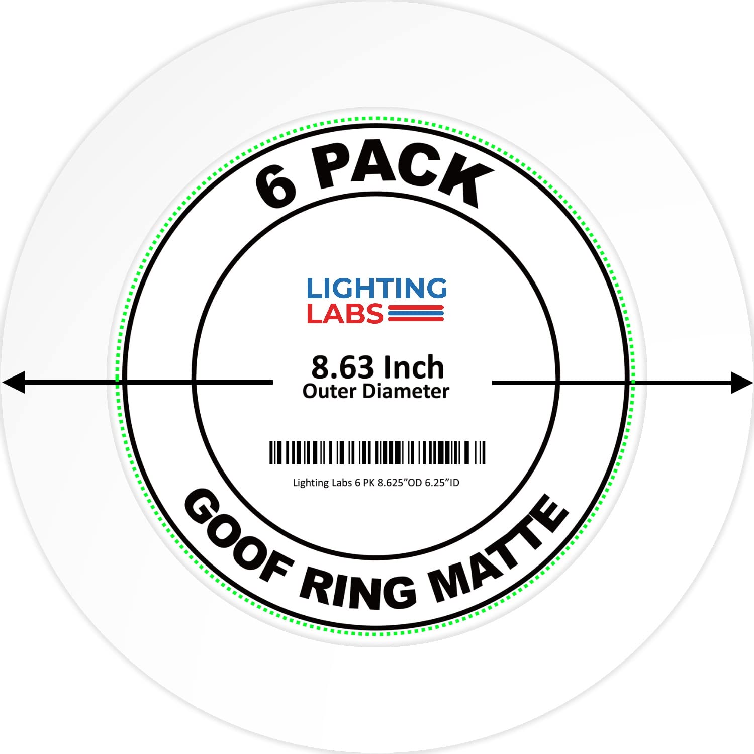 Lighting Labs 6 Pack Matte White Goof Trim Ring For 8" Inch Recessed Can Lighting Down Light, Outer Diameter 8.6 Inches, Inner Diameter 6.2 Inches