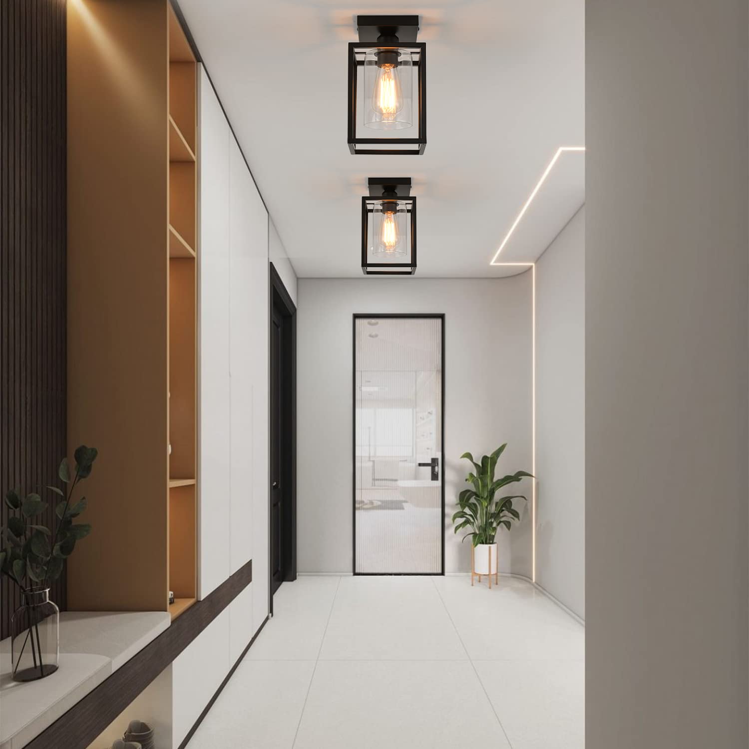 Ihengyanlt 1 Pack Semi Flush Mount Ceiling Light,Black Metal Frame Ceiling Light Fixture With Clear Glass Shade, Farmhouse Light