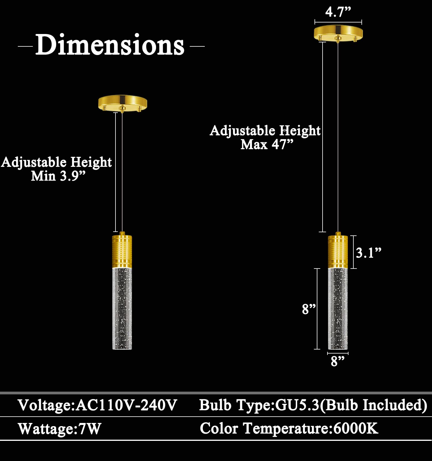 Haixiang Linear Chandeliers Led Pendant Lights For Kitchen Island Fixtures Bubble Crystal Chandeliers 6000K Daylight Led Bulbs Mini Pendant Lighting For Island Modern Pendant Light Fixtures