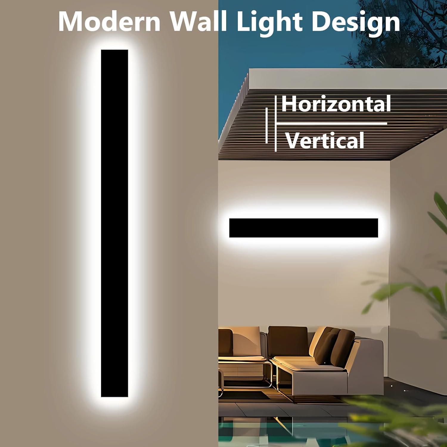 Pedforn 24In Modern Outdoor Wall Light  Ip65 Waterproof Outdoor Wall Sconce  3000K-6000K Dimmable Led Black Garage Lights  Exterior Wall Lighting  Anti-Rust Linear Long Outdoor Light