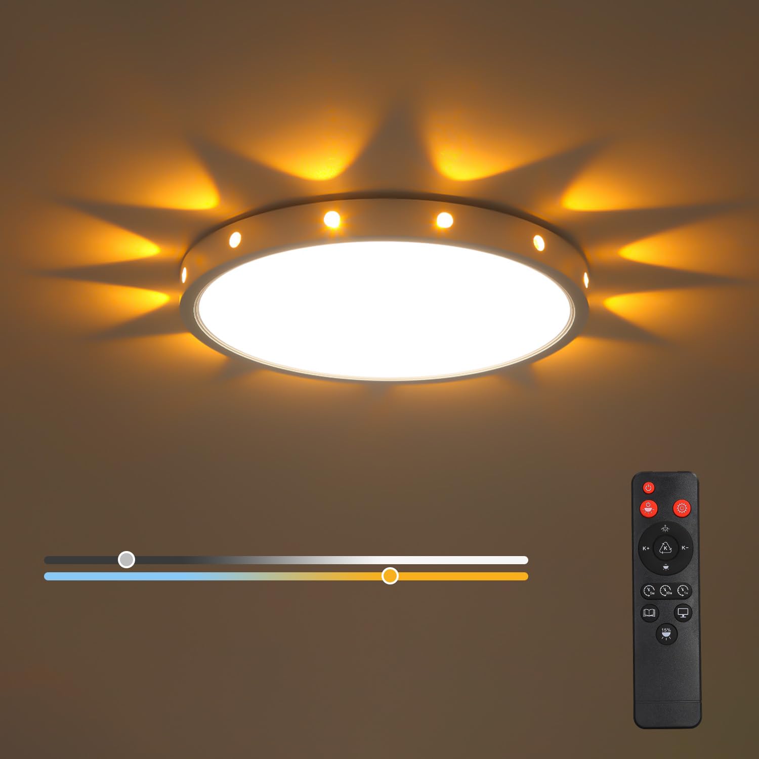 Anmaice 12in Flush Mount LED Ceiling Light, Dimmable with Remote Control, Round, White, Model CPX008A-YK