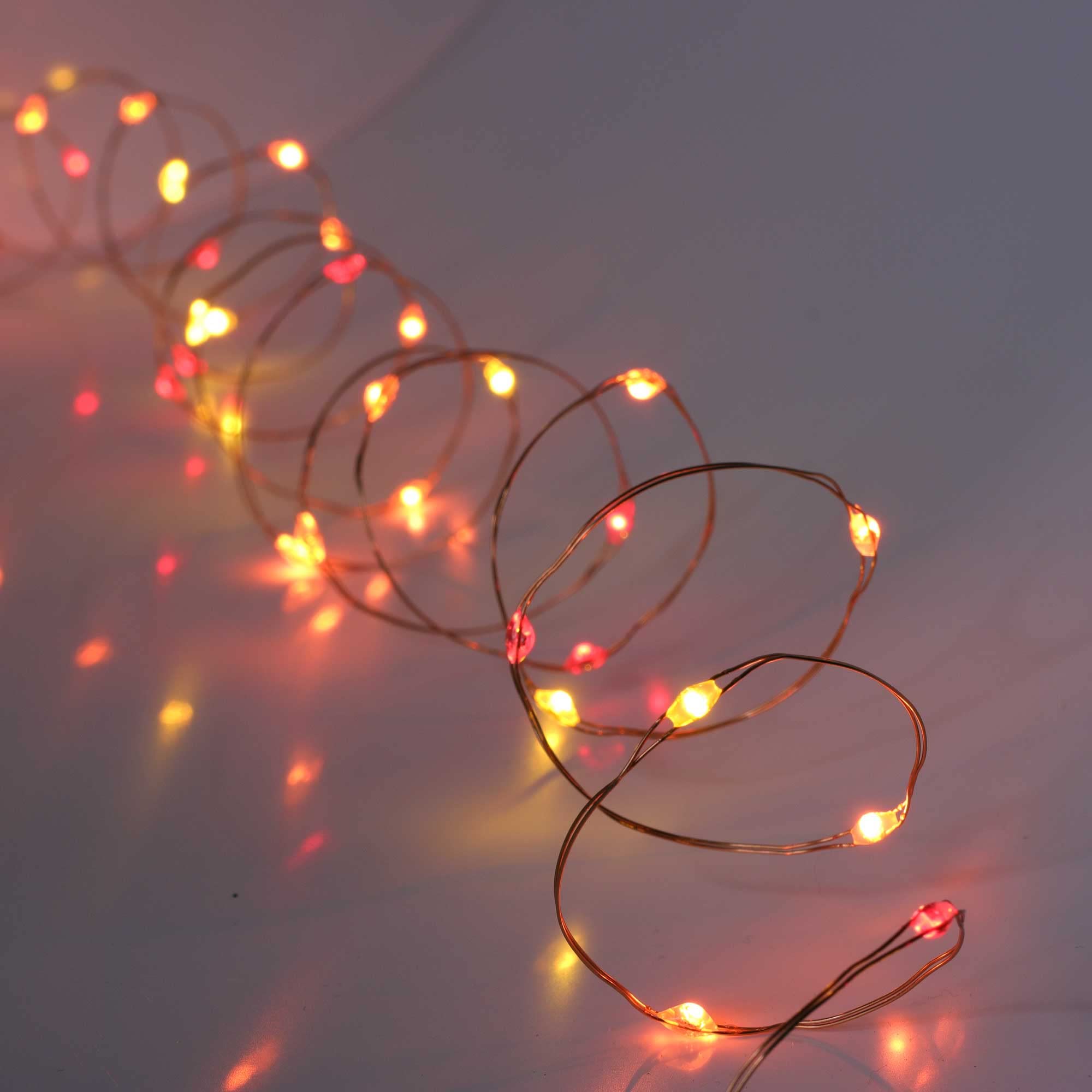 Qbis Battery Powered Fairy Lights For Bedroom, 40 Led Lights, Battery Operated String Lights For Christmas, Halloween Decorations, 6Hr Timer Mode, Red, Orange, Yellow Fairy Lights