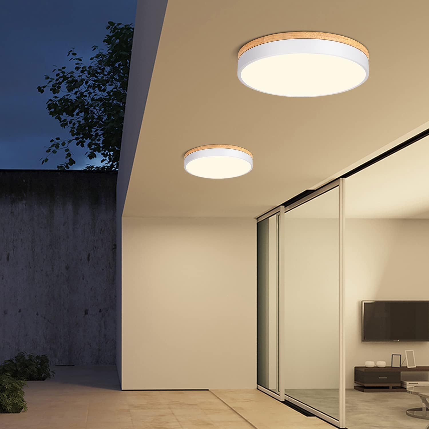 Woknos Modern Dimmable Led Close To Ceiling Light Minimalist Wood Oak Flush Mount Ceiling Light Fixture Circle Lighting With Lam