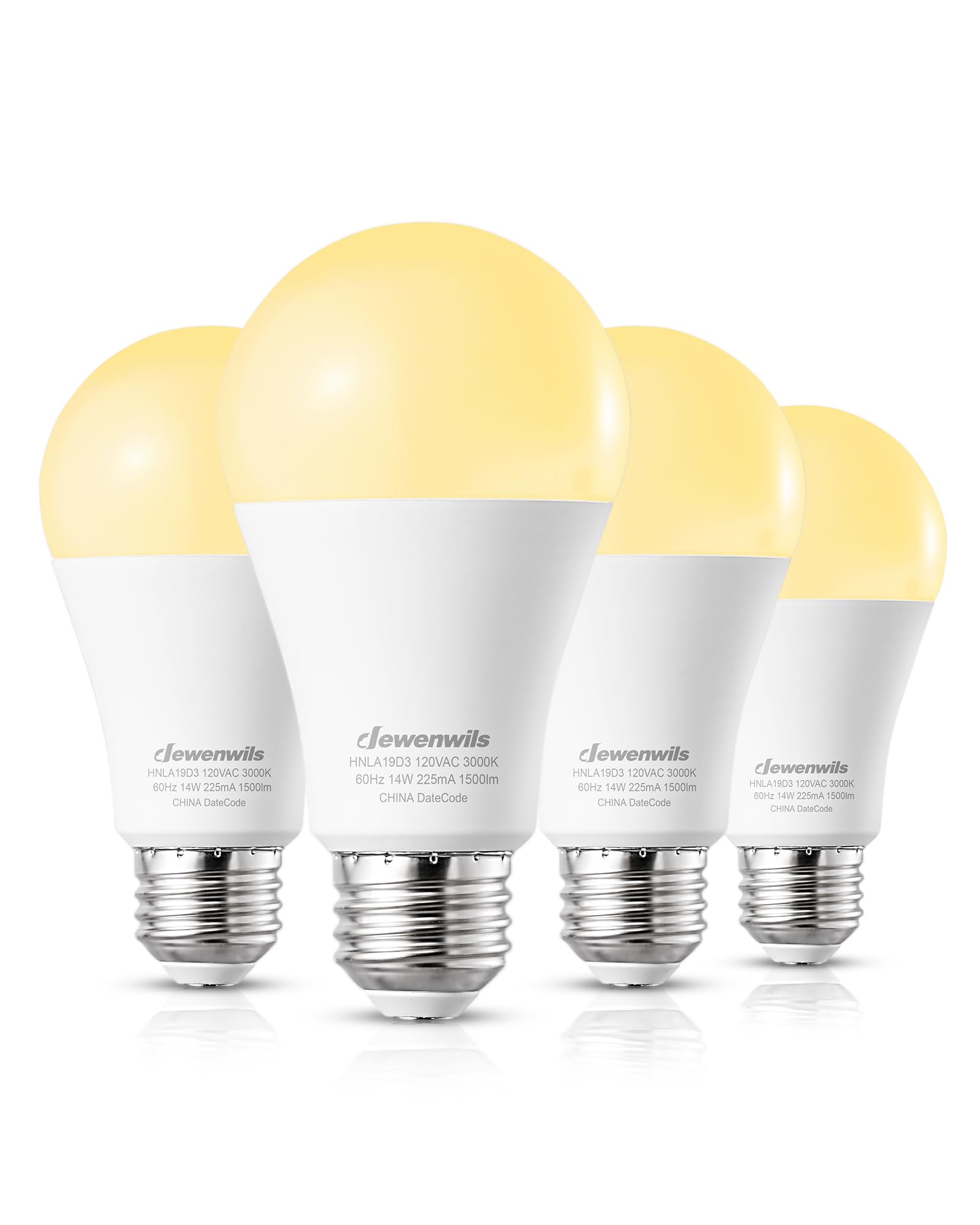DEWENWILS 4-Pack A19 LED Light Bulb, 1500LM, 3000K Soft Warm Light Bulb, Energy Saving 14W(100W Equivalent) LED Bulb, E26 Medium