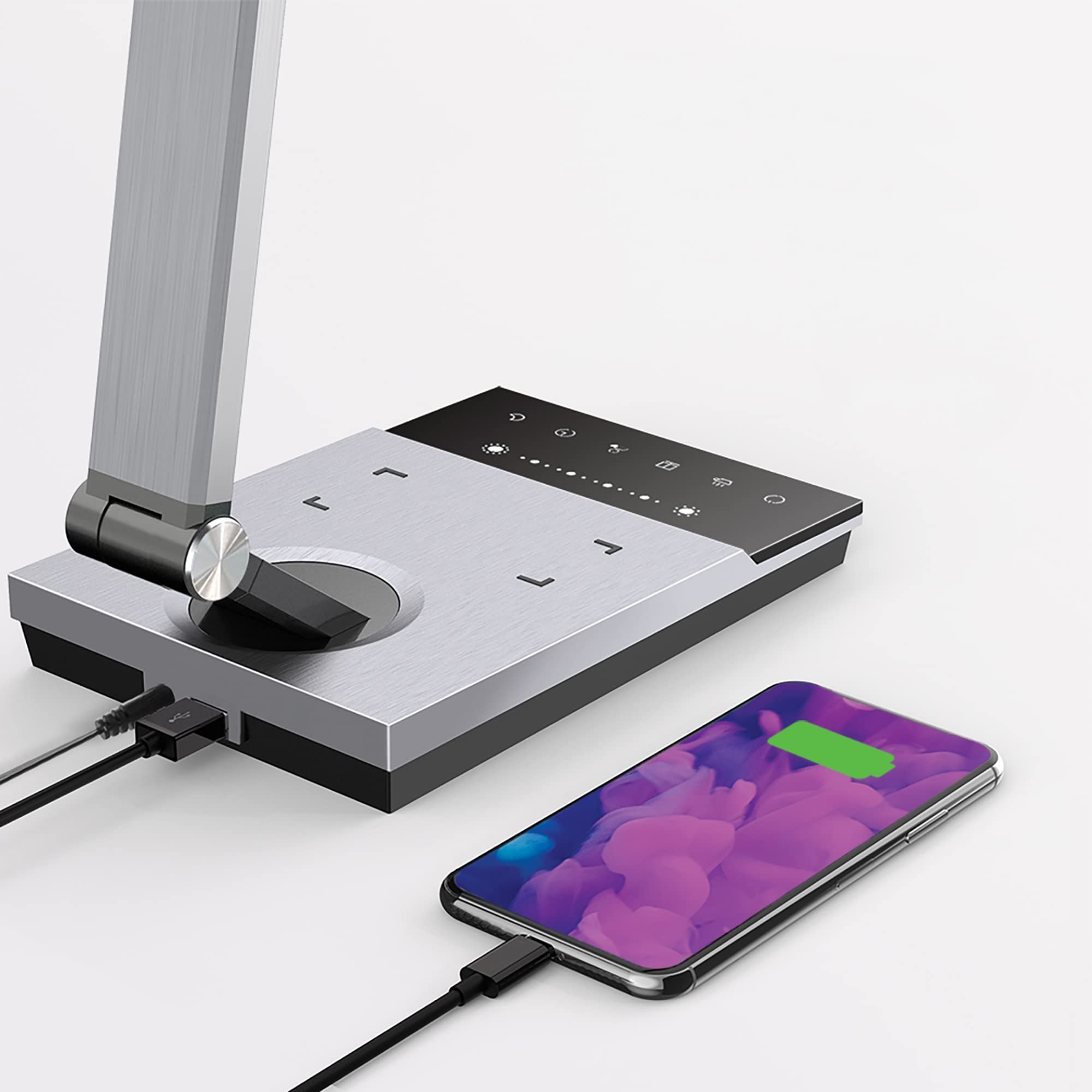 WorkPro™ LED USB Desk Lamp with Wireless Charger, 17.5"H, Brushed Metal, Gray