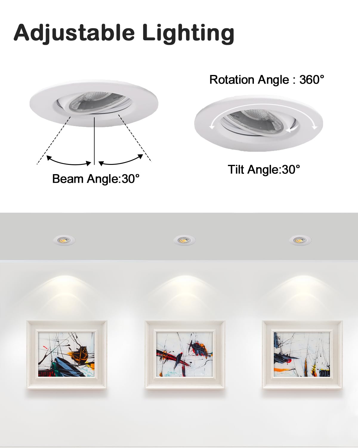 ZYC Gimbal LED Recessed Lights - 3 Inch, 4 Pack, White Trim, Aluminum, 5 Color Temperature Selectable, Model G-BW-3R