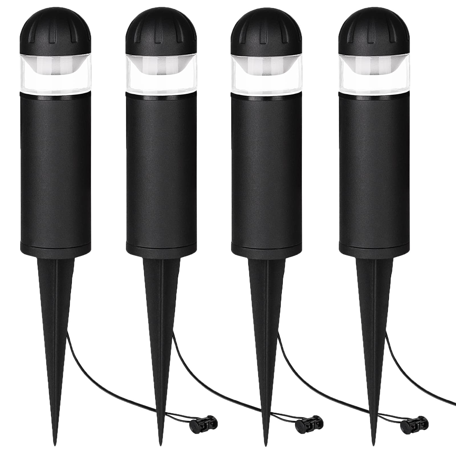MULANDI 2W LED Landscape Bollard Pathway Light, Waterproof Black Aluminum, 3000K Warm White, Low Voltage, Pack of 4
