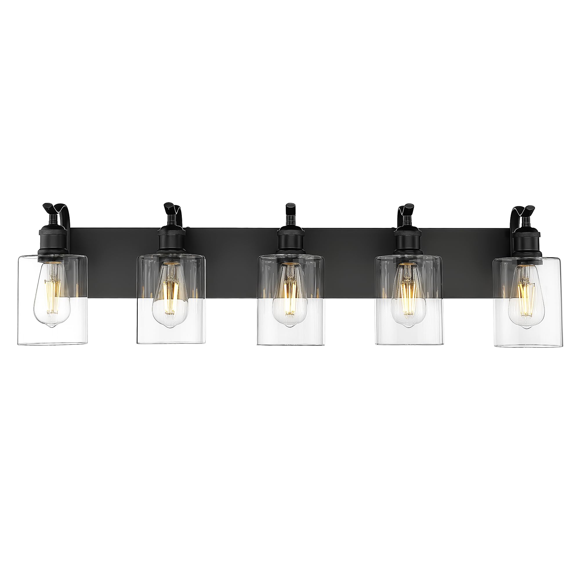 JAZAVA 5-Light Bathroom Vanity Light, Modern Black Wall Sconces with Clear Glass Shade, Model ZCVL01BK-5