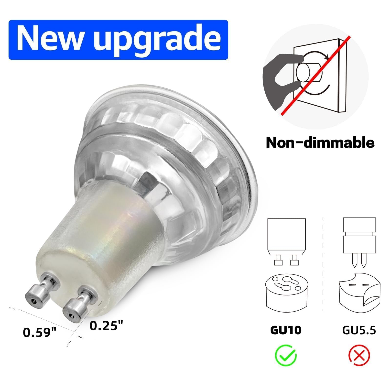 Mastery Mart Non-Dimmable Gu10 Led Light Bulbs, 4W Bright 5000K Daylight White 50W Halogen Equivalent, 350Lm Energy Saver For Tr