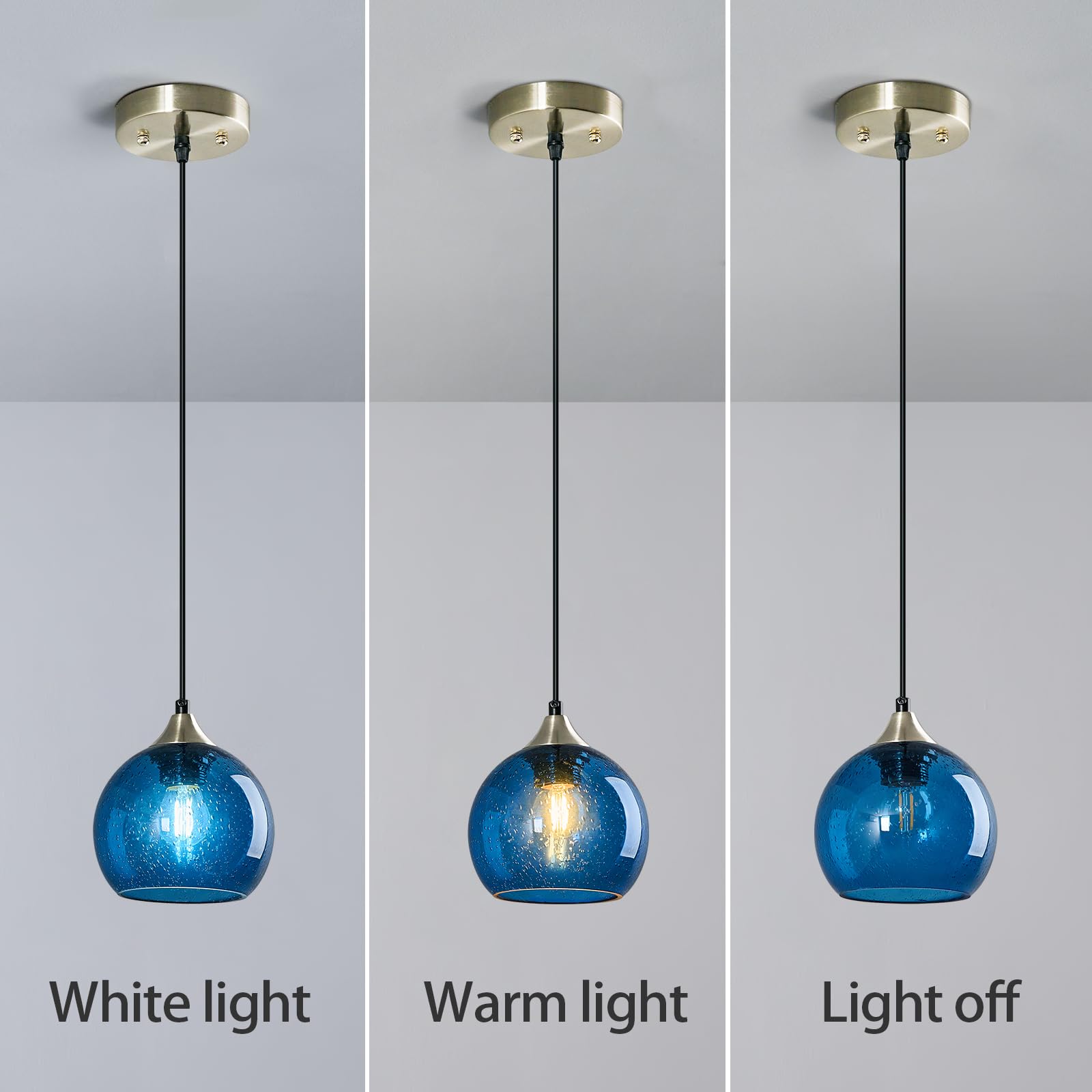 Lbsqj Blue Glass Pendant Lights Kitchen Island Lighting Globe Pendant Light Fixtures Modern Pendant Lighting For Kitchen Island Bedroom Living Dining Room Light Fixture(5.9In  1-Pack)