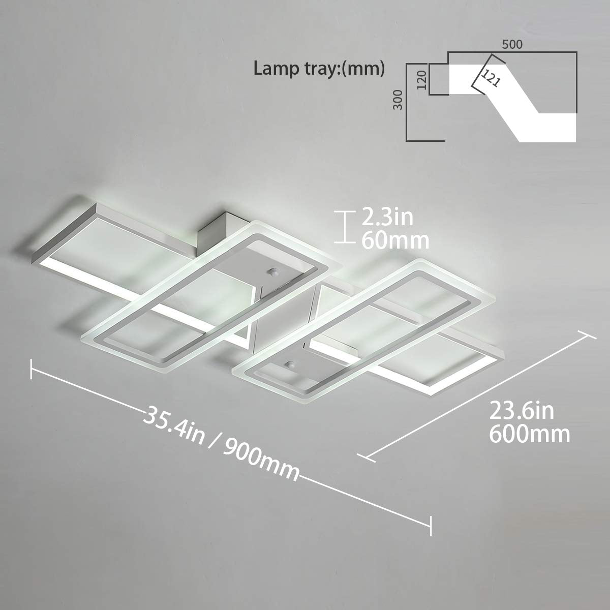 Jaycomey Led Ceiling Lamp With 4 Squares, White Acrylic Modern Flush Mount Ceiling Light Fixture For Living Room, Bedroom, Kitch