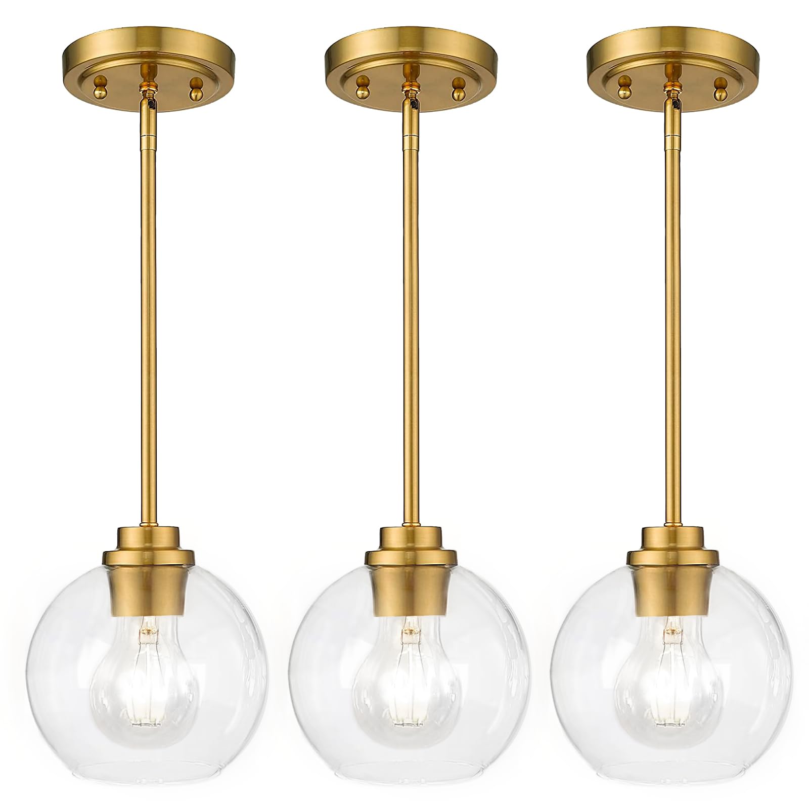 OUVR Pendant Lights Kitchen Island, Modern Gold Pendant Light with Clear Glass, 7 Inch Farmhouse Hanging Light Fixtures for Dini
