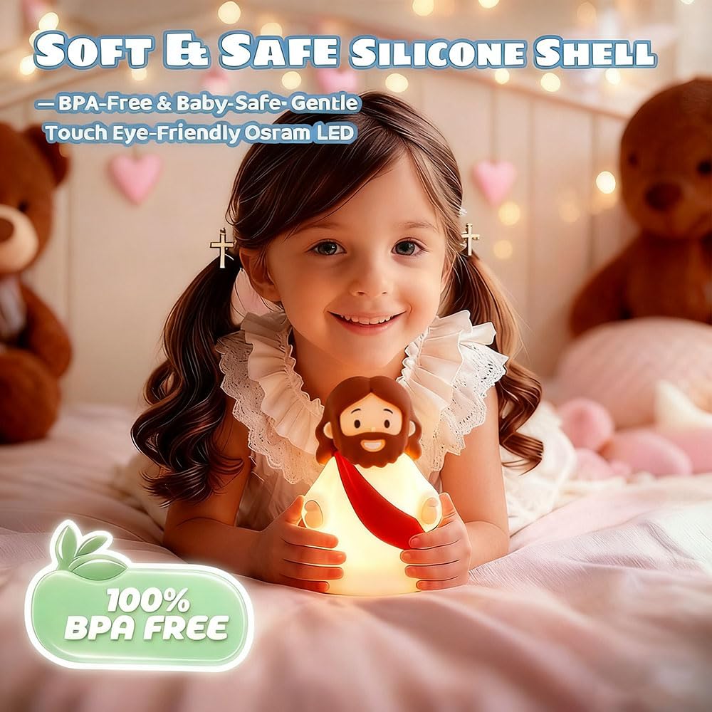 Kangten Chen Jesus Night Light Rechargeable Bedside Night Light Dimmable Silicone Led Light Ideal For Religious Gatherings  Gifts For Sunday School  Baptism Presents  Easter Egg Decorations (Red)