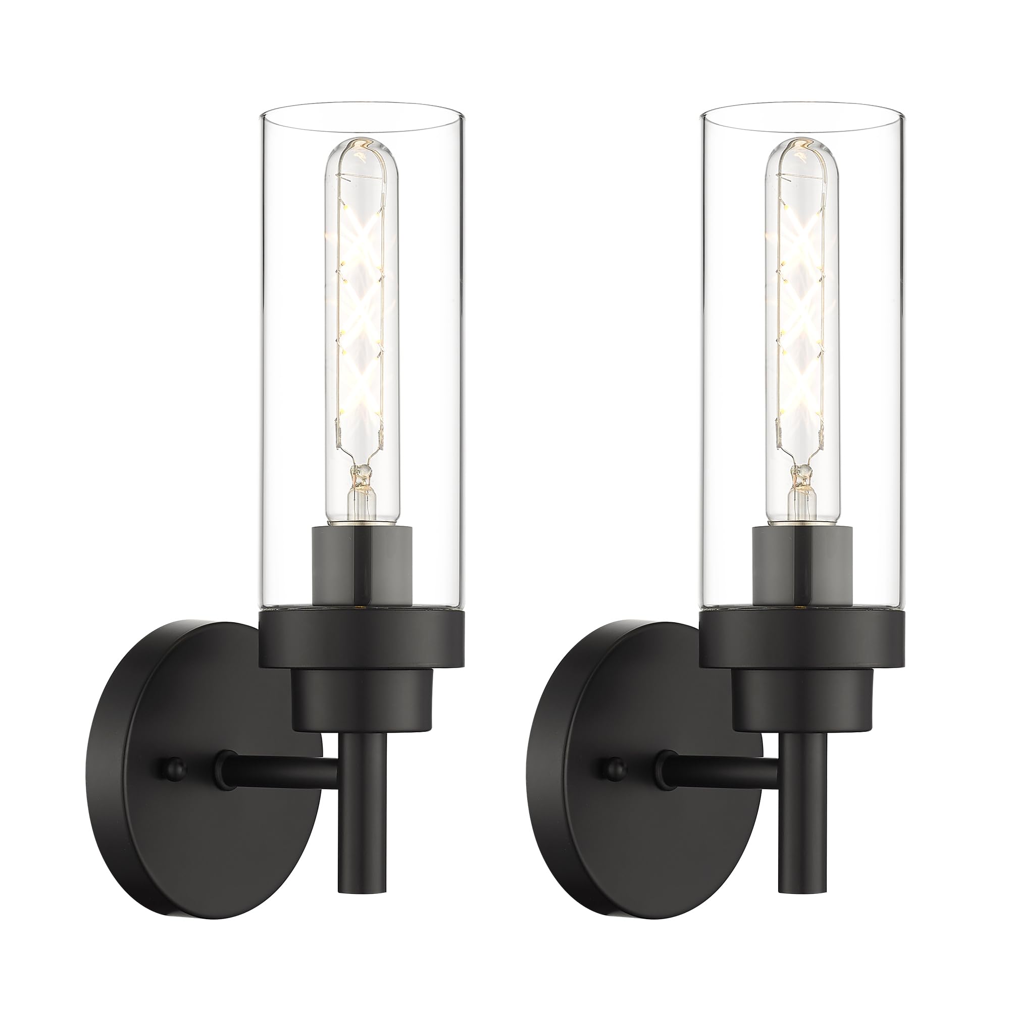 Emak Black Wall Sconces Set Of Two, Modern Vanity Lights With Clear Glass Shade, Wall Lights For Bathroom, Bedroom, Living Room,