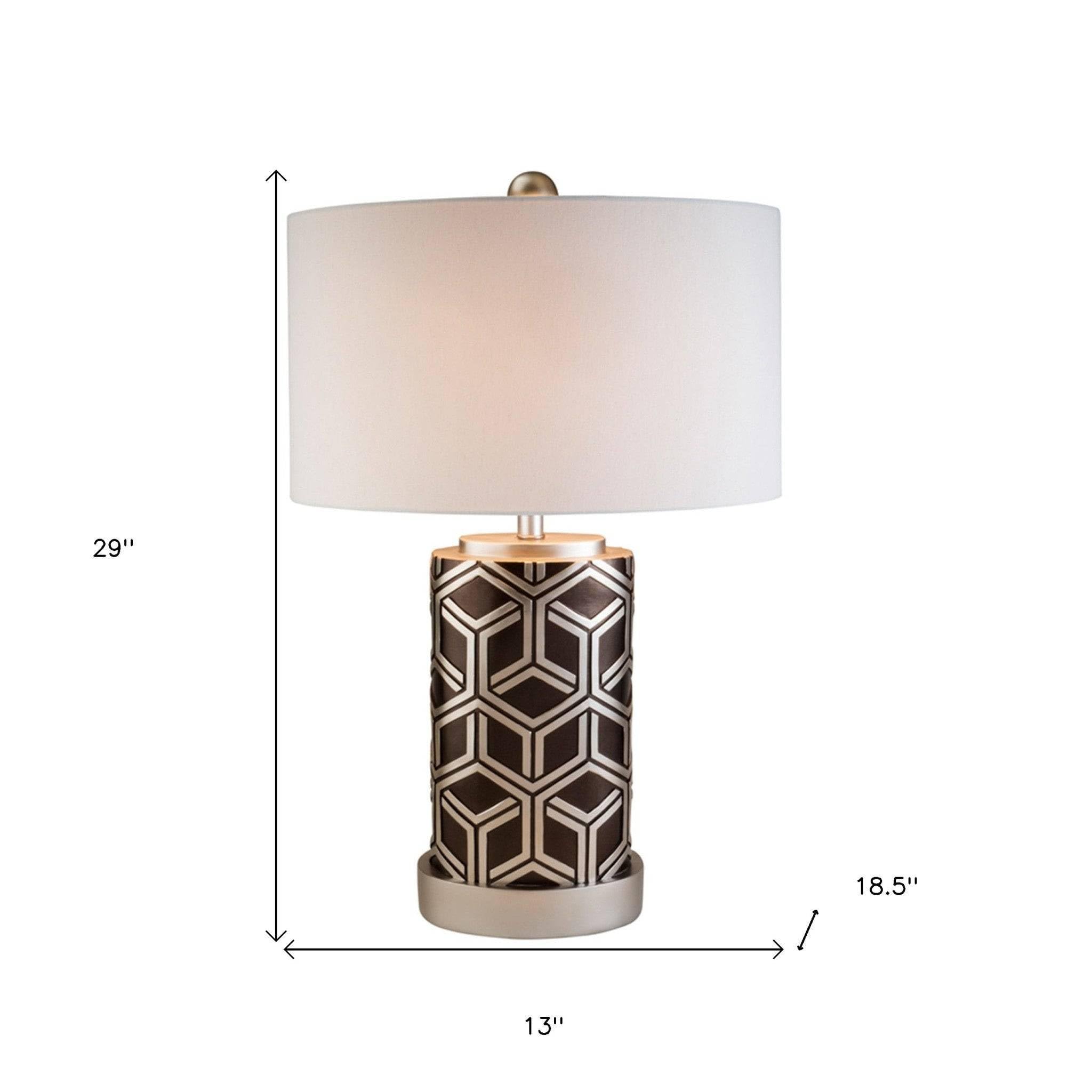 HomeRoots Table Lamp - Deep Brown and Silver Geo Weave Design
