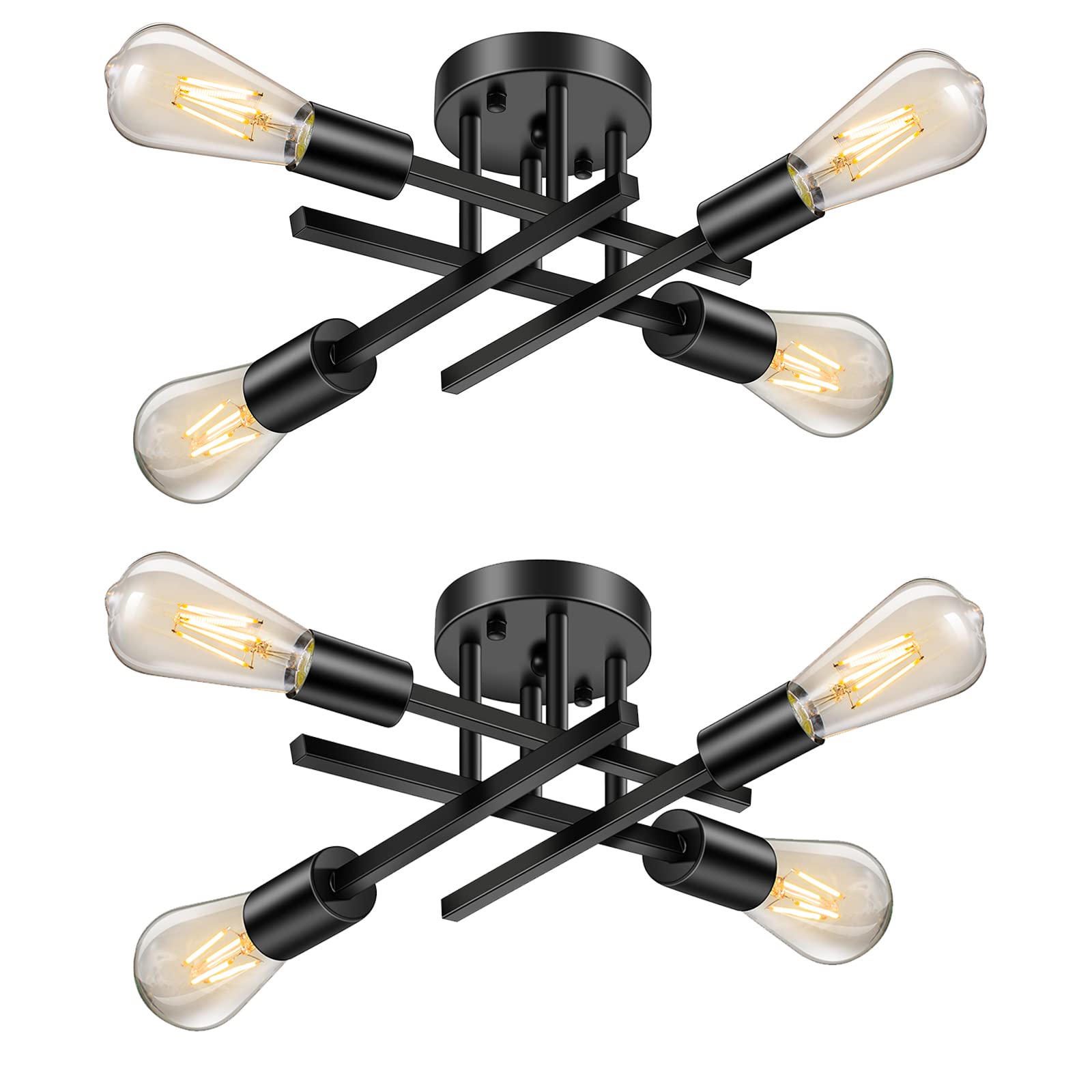 Lomoky Industrial 4-Light Semi Flush Mount Ceiling Light Fixture, Modern Black Close to Ceiling Light, Farmhouse Chandelier Ceil