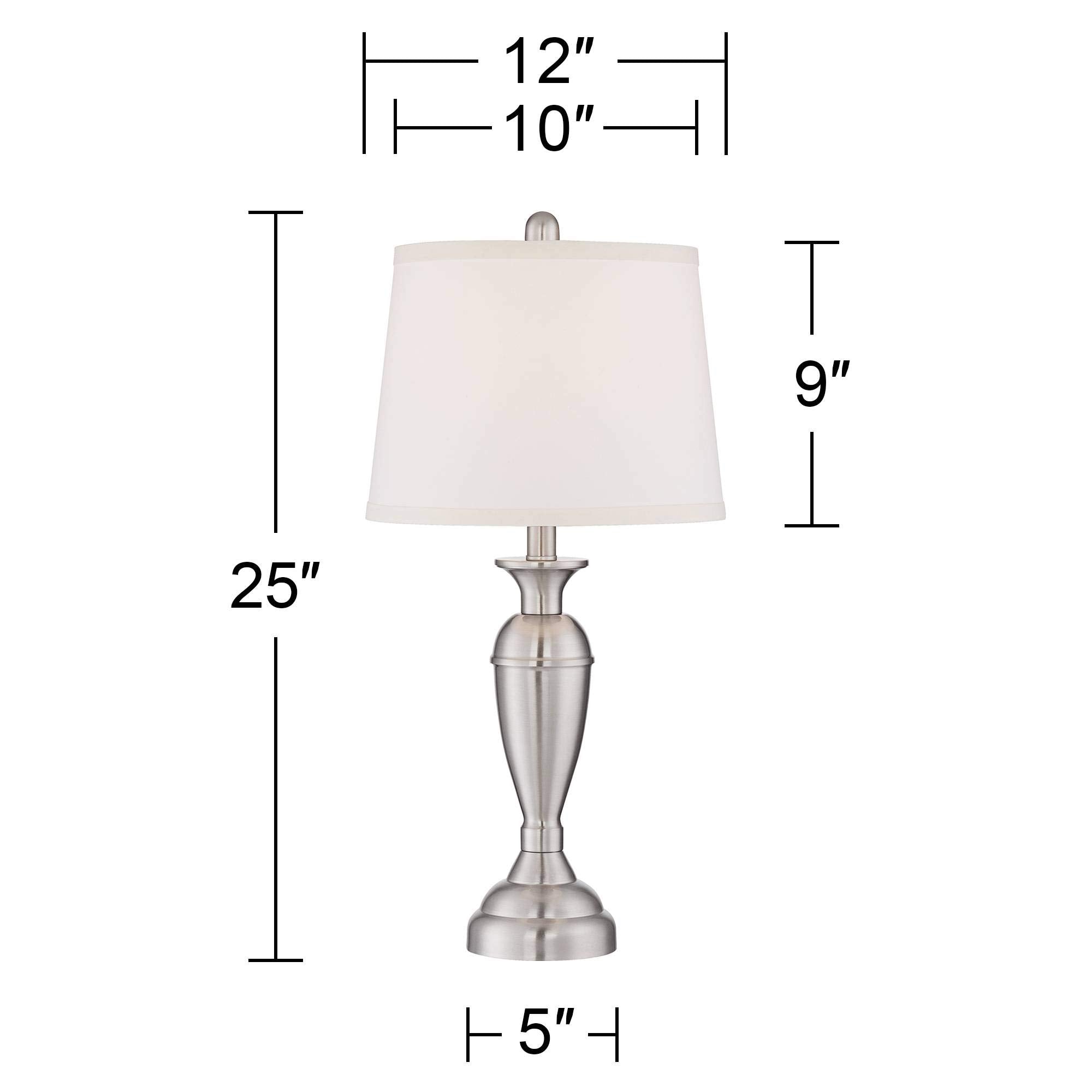 Regency Hill Table Lamps Set of 2, 25" Tall, Brushed Nickel Metal, White Drum Shade for Bedroom, Living Room, Office - Model 8J906
