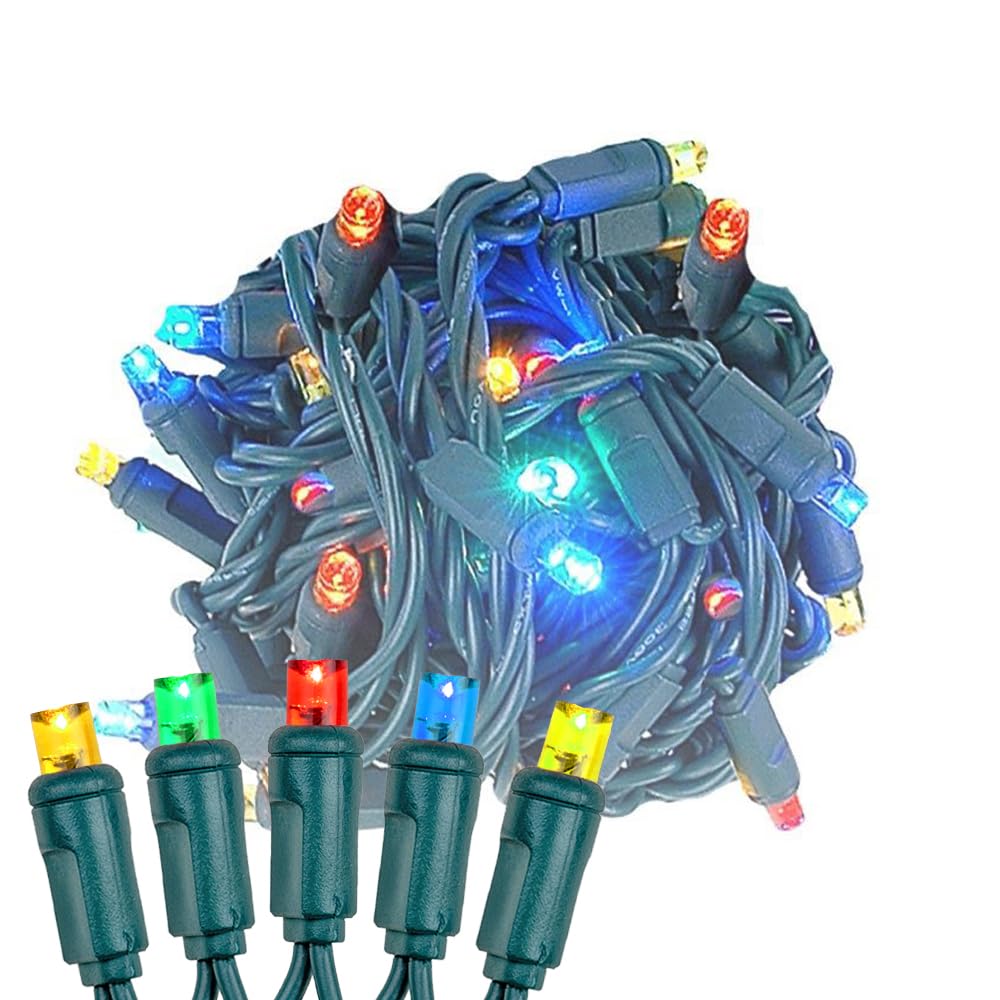 Novelty Lights 24-Pack, 25 Feet 50 LED Multicolor Christmas Mini Light String on Green Wire, 5mm Wide Angle Bulbs, Connectable, 