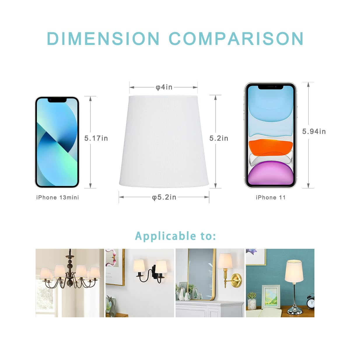 Lampwell Clip-On Chandelier Shades Set Of 6, Small Barrel Fabric, Handmade, White, Candle Bulb