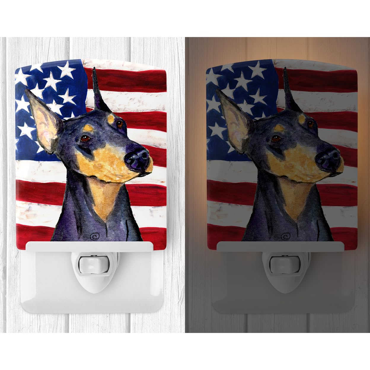 Carolines Treasures Ceramic Night Light, USA American Flag with Doberman, 6x4x3in, Multicolor, Model SS4022CNL